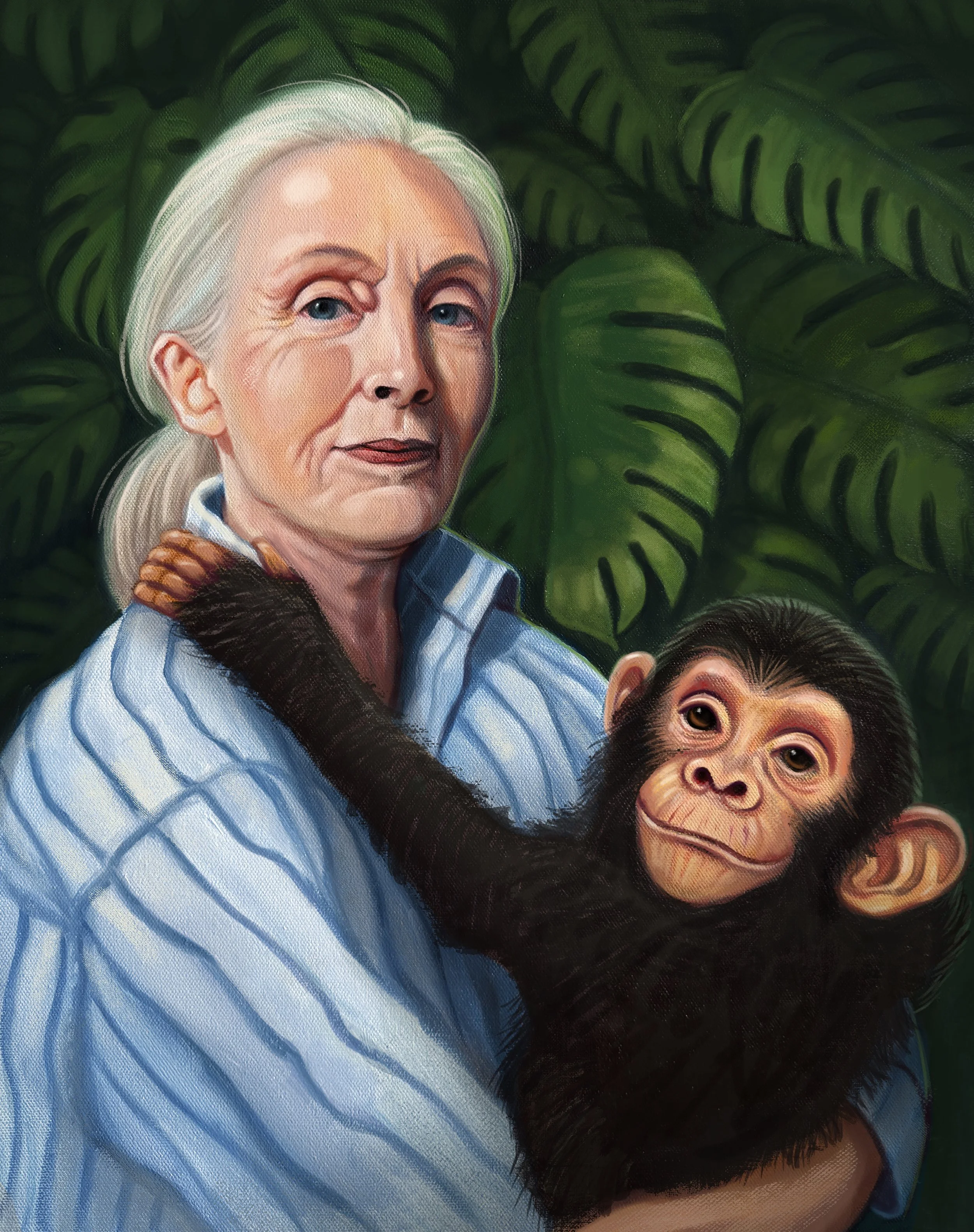 Portrait of Jane Goodall, 2026, Oil and Digital