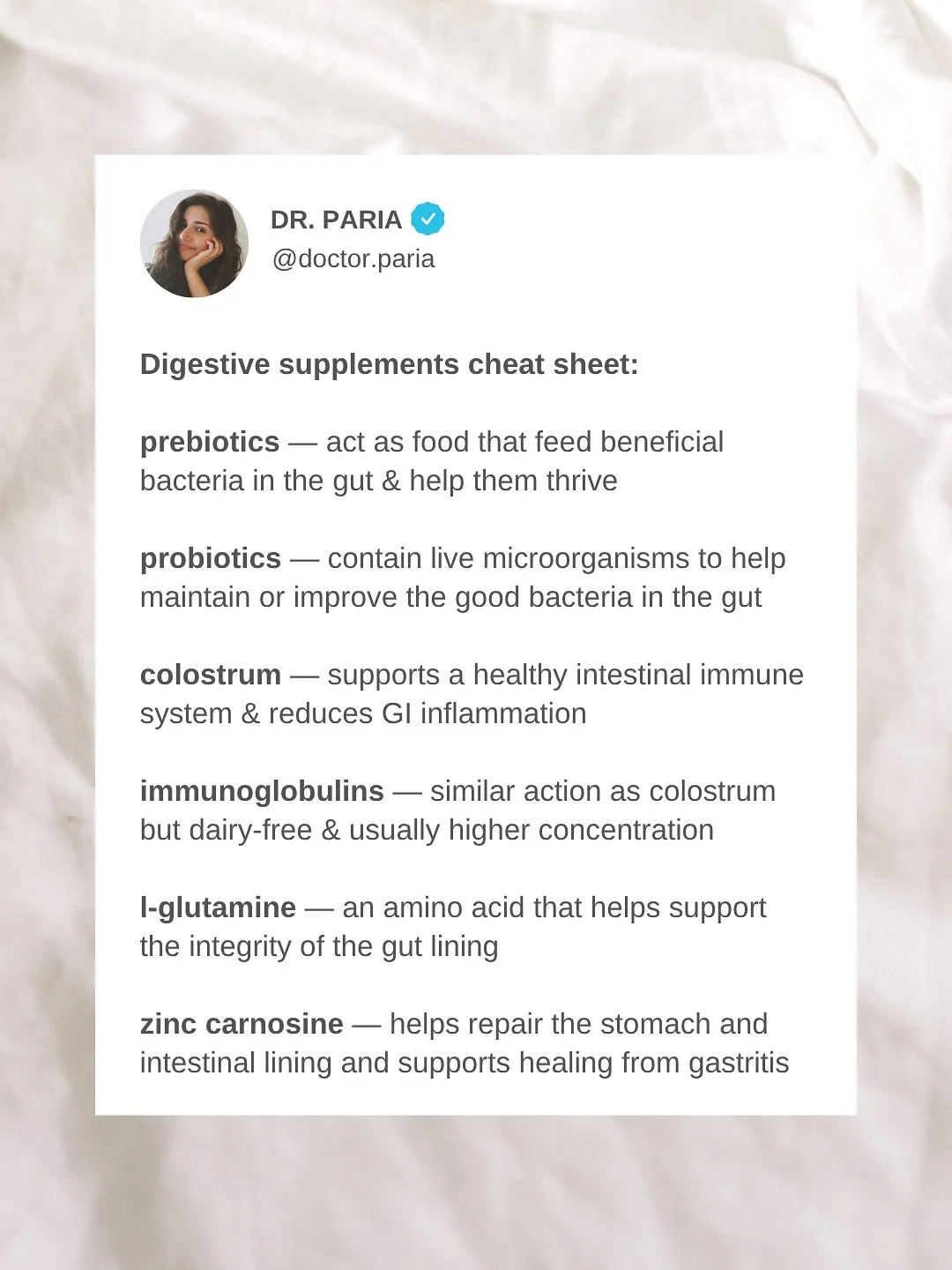 I get asked all the time about the difference between various types of digestive supplements so here&rsquo;s a little guide on the key benefits/actions of each!

#digestivehealth&nbsp;#digestivesystem&nbsp;#guthealth&nbsp;#guthealthmatters&nbsp;#guth