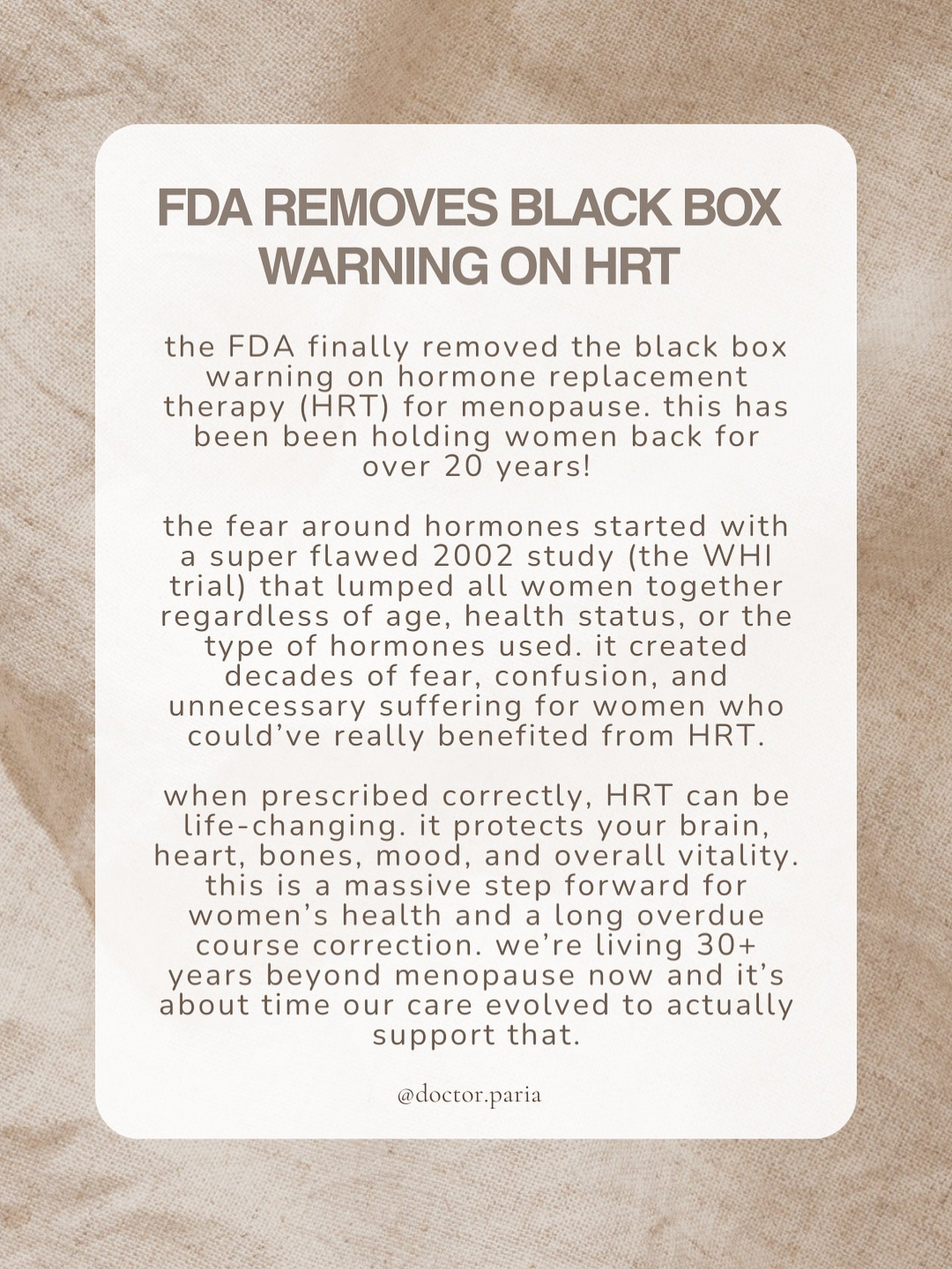 this is a huge step in perimenopause &amp; menopause care! HRT (and BHRT) can be instrumental for preserving health and vitality in the later years of life. #womenshealthmatters #womenshealthcare #perimenopausehealth #perimenopausesupport #menopause 