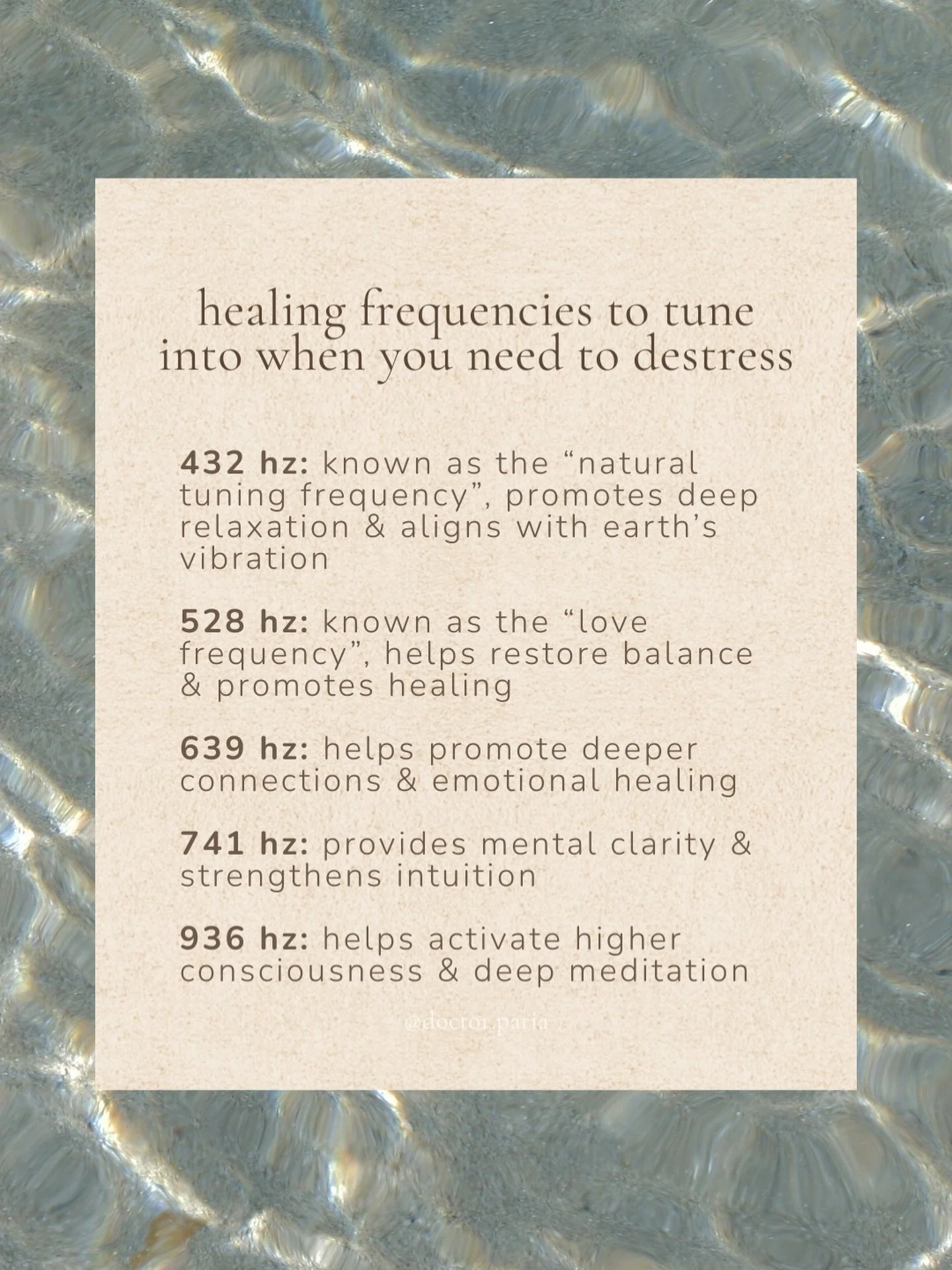 we know that music is a powerful tool - it can help reduce anxiety, bring feelings of peace, nostalgia, and so much more.

recently, I&rsquo;ve been using these specific frequencies on walks, while journaling, or times that I just feel stuck in negat