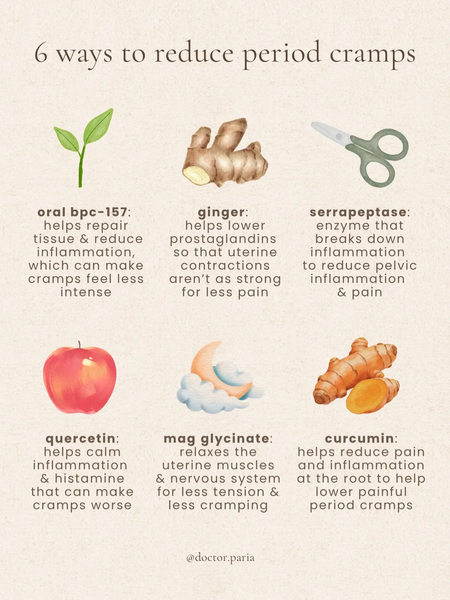 here are some of my favorite natural tools to support period cramps, especially if you&rsquo;re trying to get to the root instead of automatically reaching for NSAIDs!

bpc-157: helps repair tissue and calm underlying inflammation, especially support