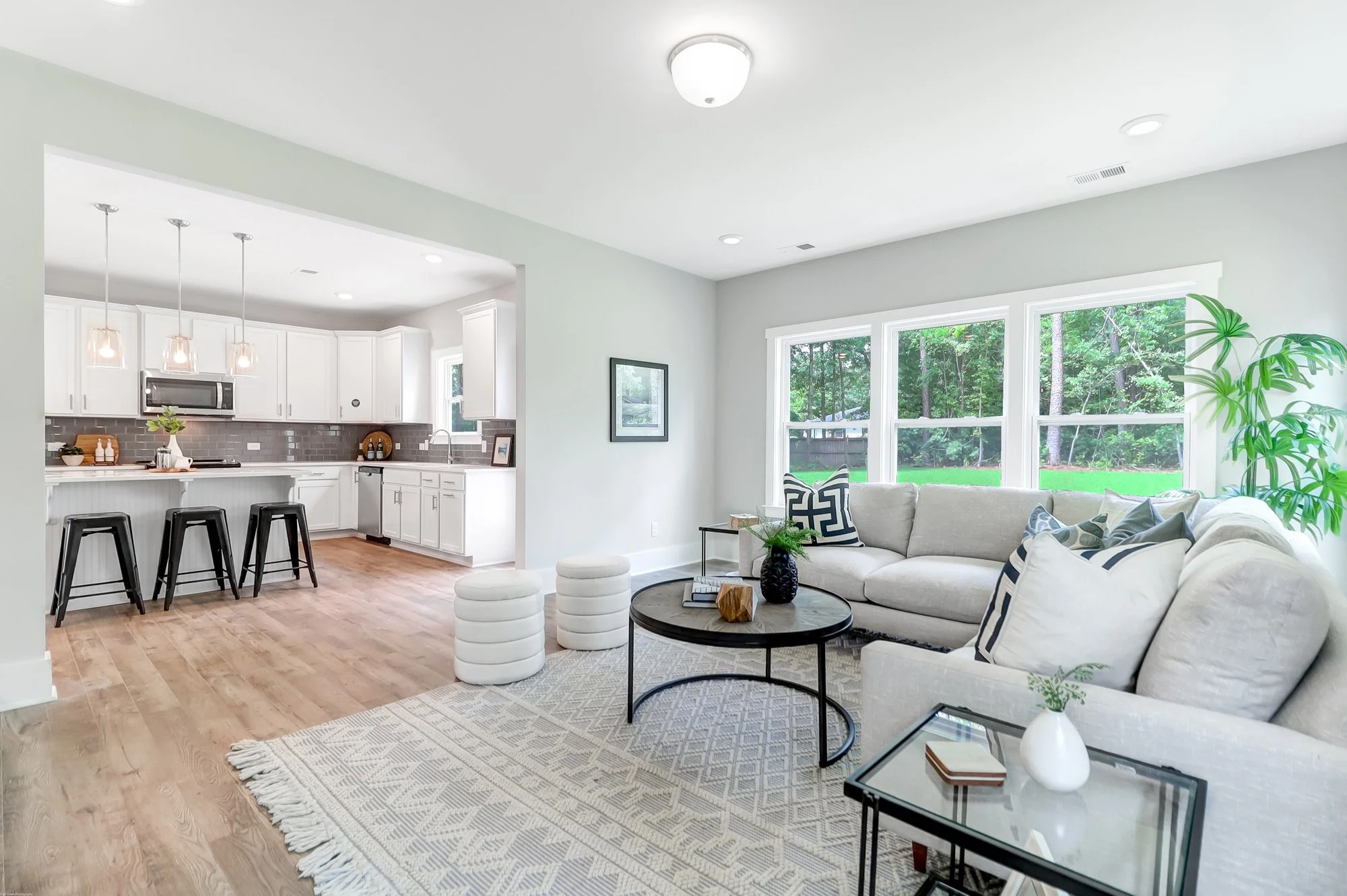 open living room looking into kitchen