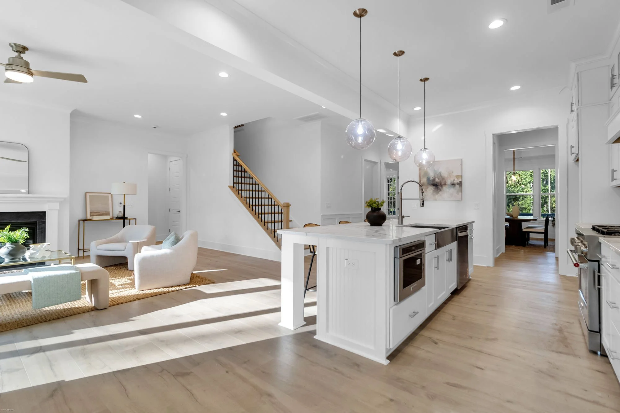 open floor plan kitchen, and living room