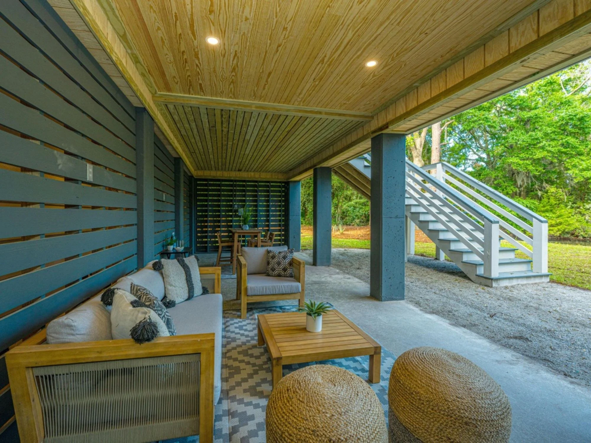 beautifully staged outdoor porch area