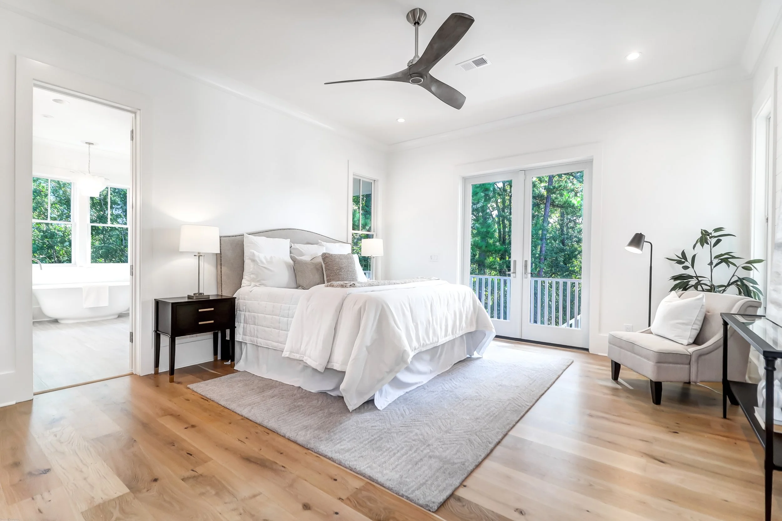 bed, nightstand and chair - Staging a Bedroom, charleston, SC