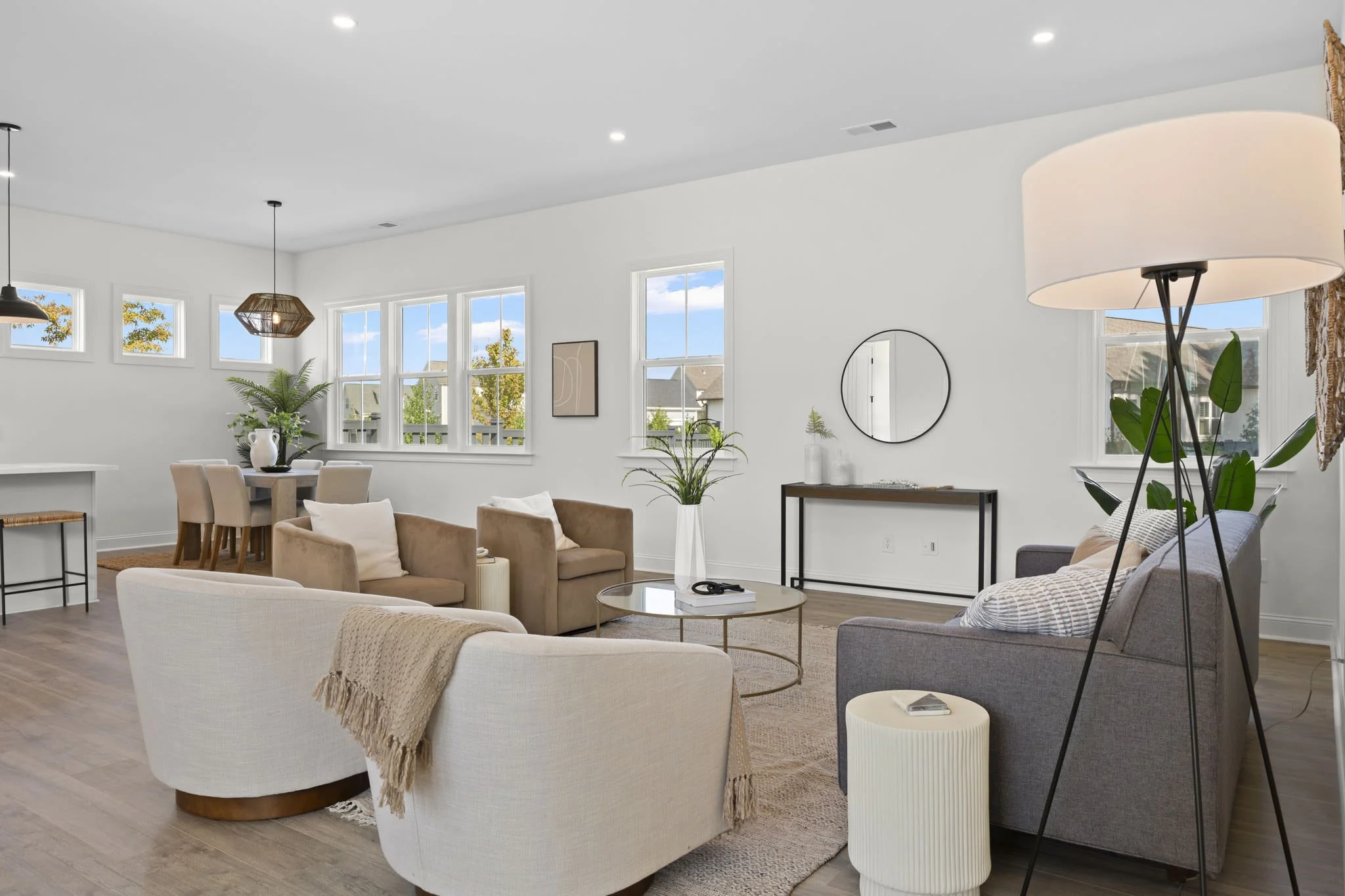 den set up in open floor plan - home staging cost
