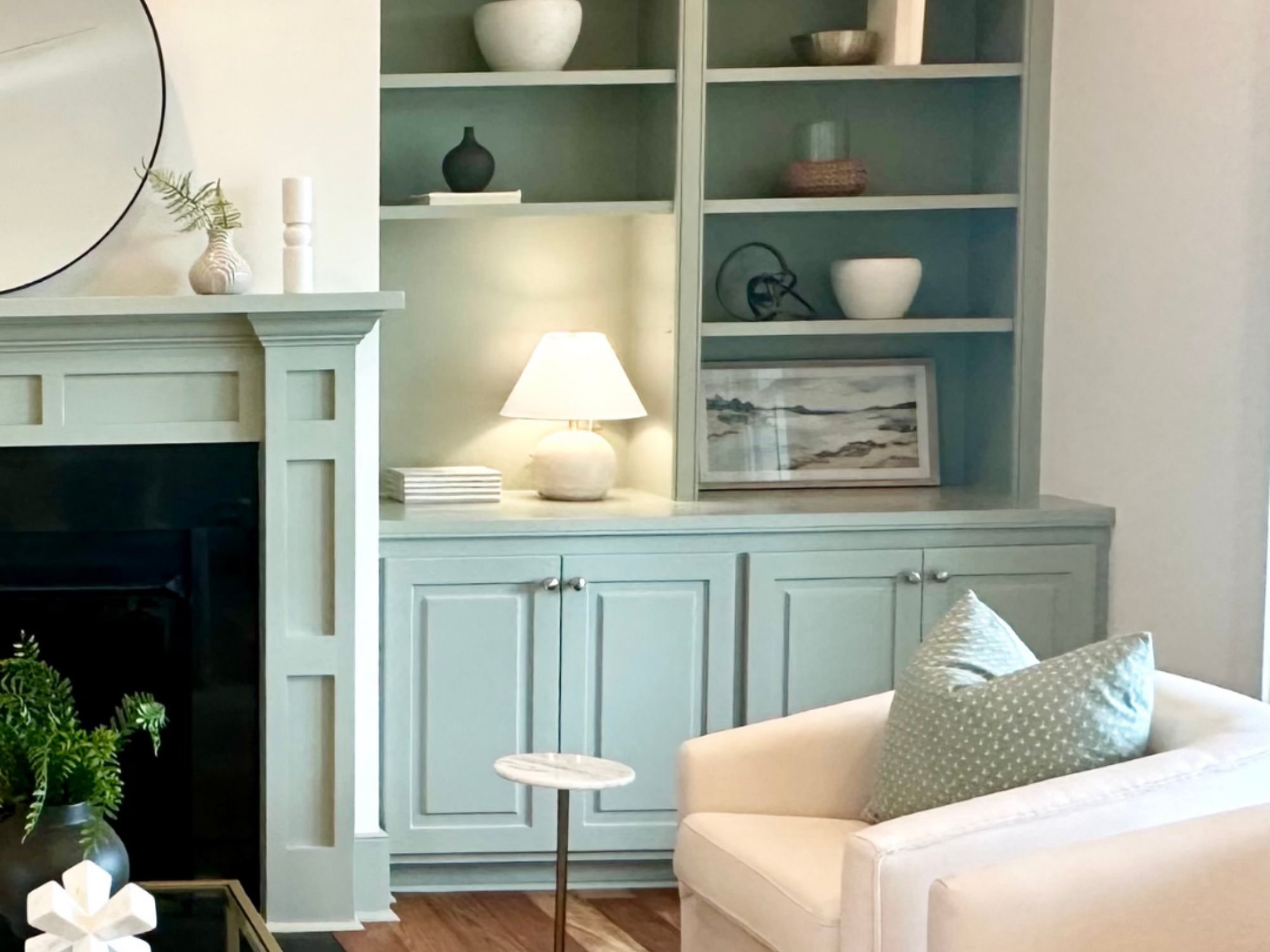 built ins and chair