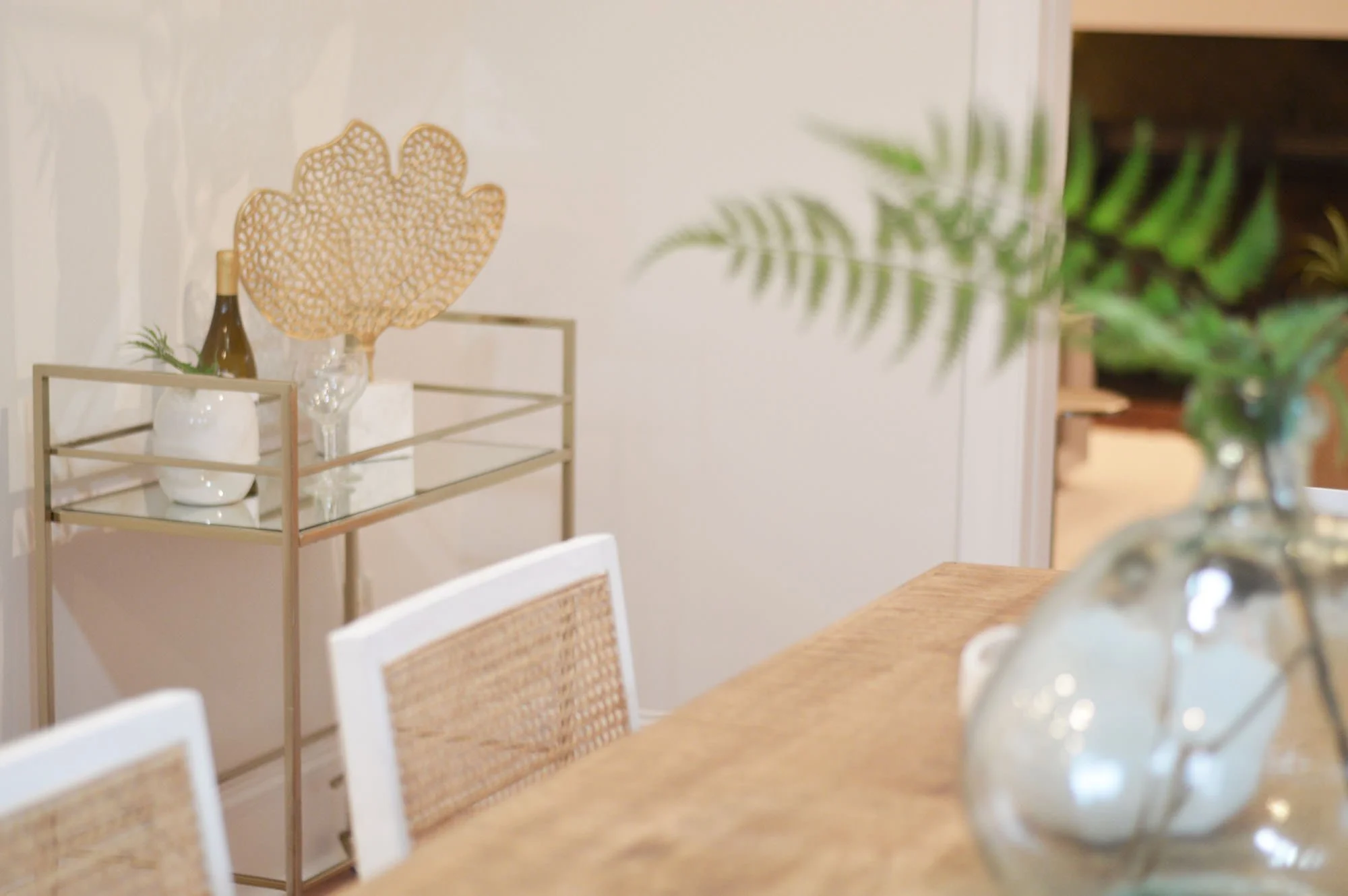 dinging room and bar cart