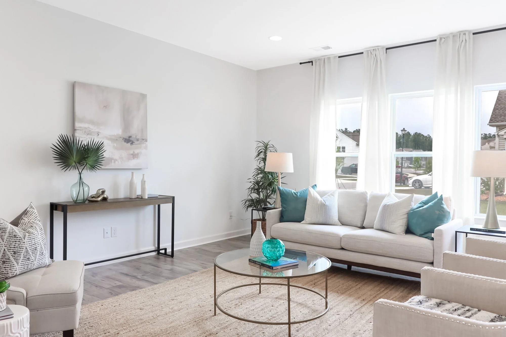 couch, coffee table and console table