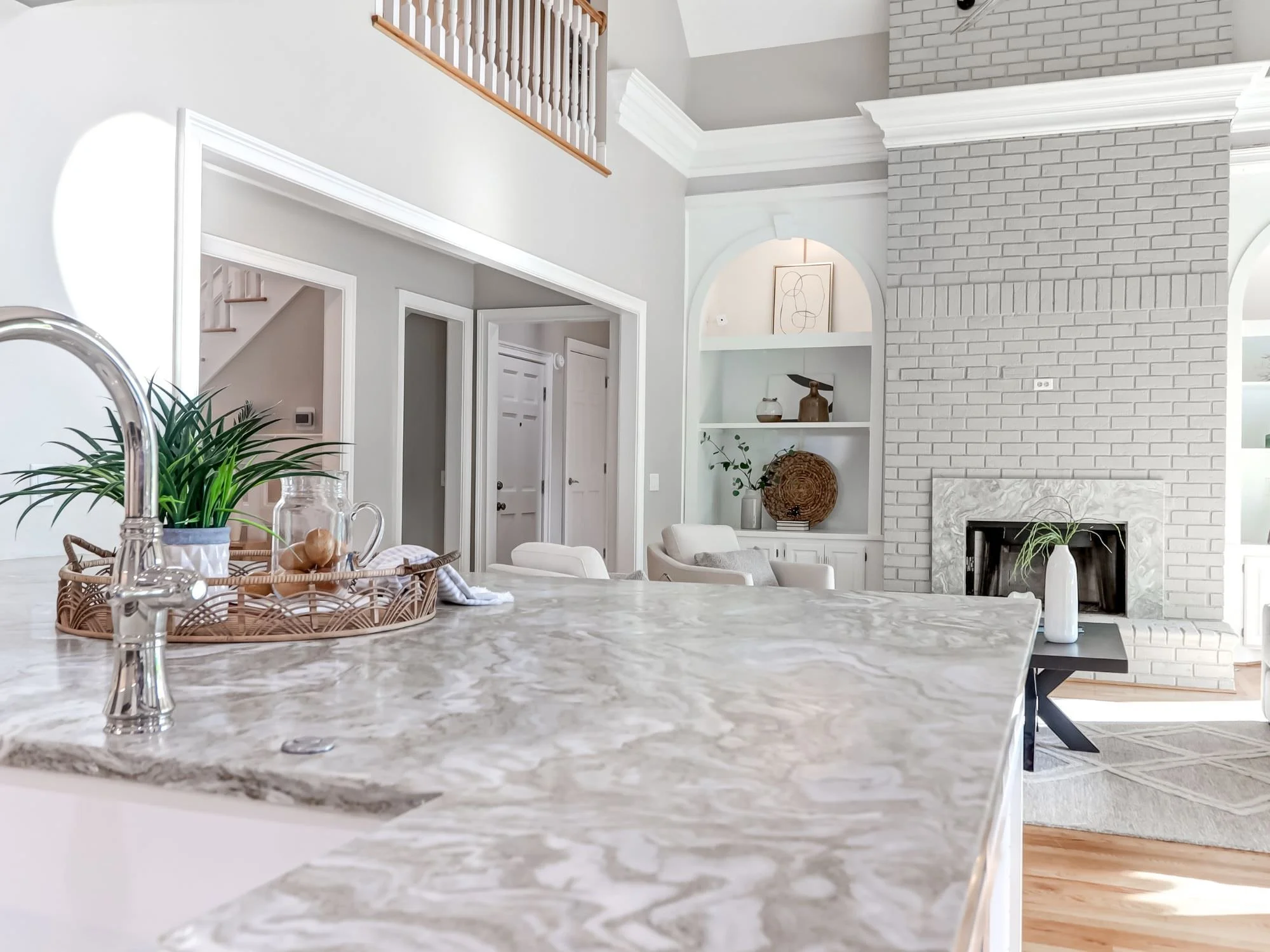 beautiful tray with kitchen decor on island - staging a kitchen charleston, SC