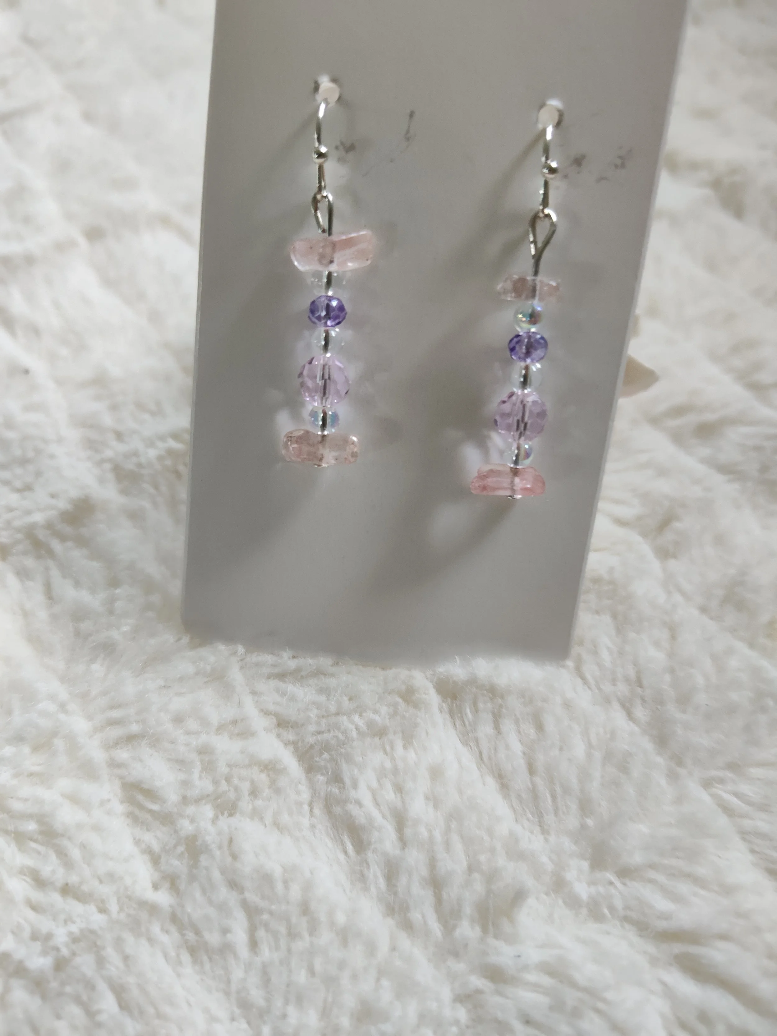 ROSE QUARTZ AND CRYSTAL  1" DROP EARRINGS