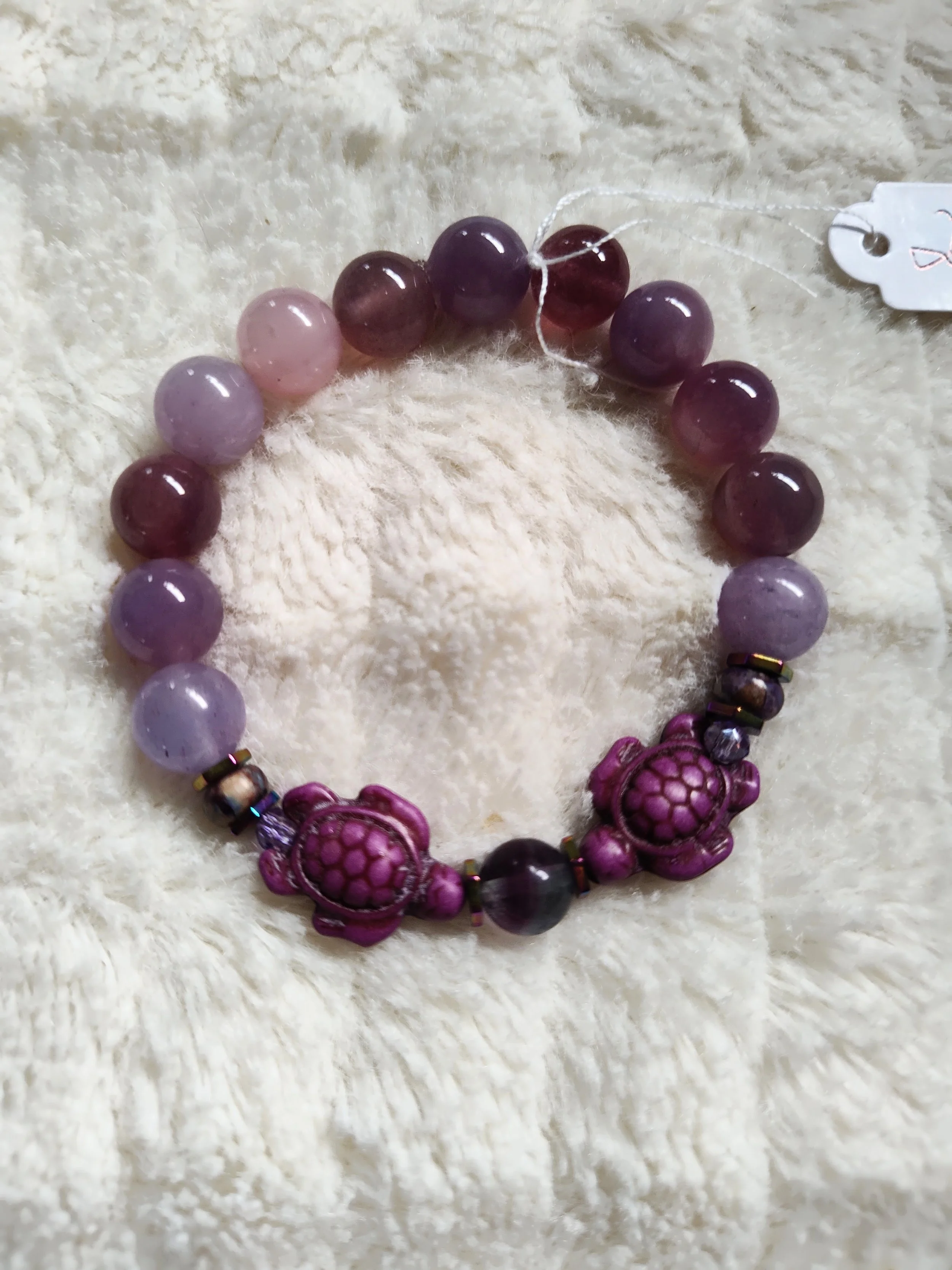 LAVENDER JADE AND PURPLE TURTLES 7" BRACELET