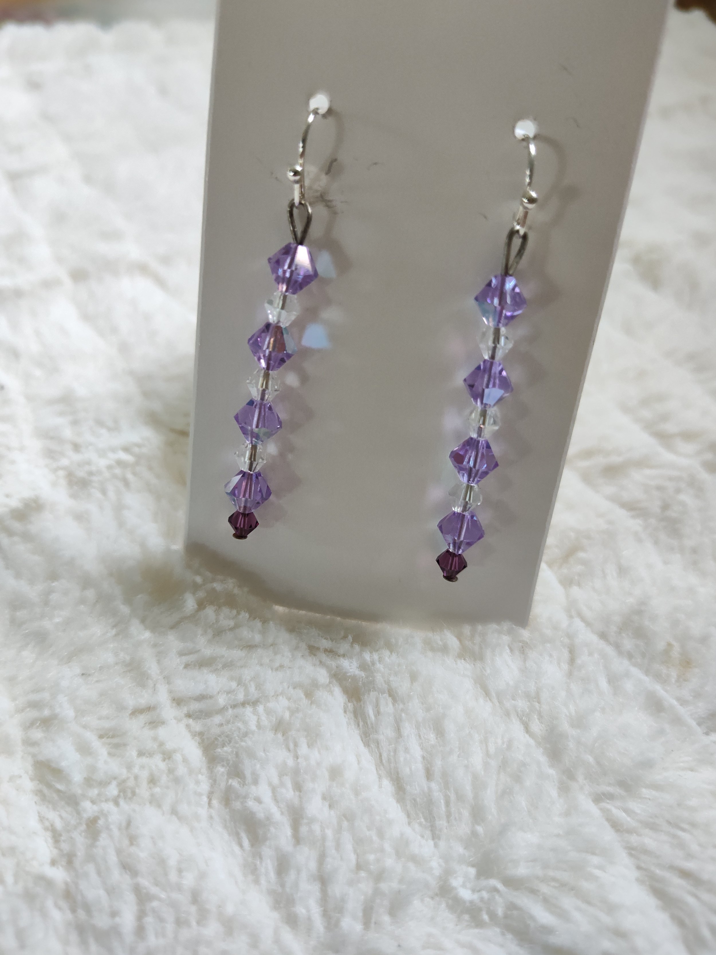 PURPLE AND CLEAR CZECH  CRYSTAL 2" EARRINGS