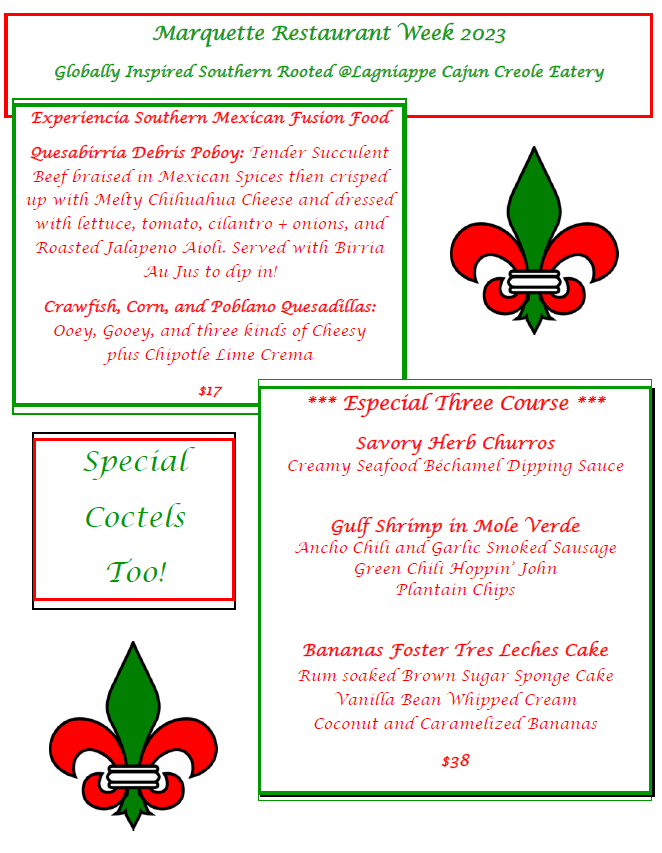 Lagniappe Restaurant Week Menu