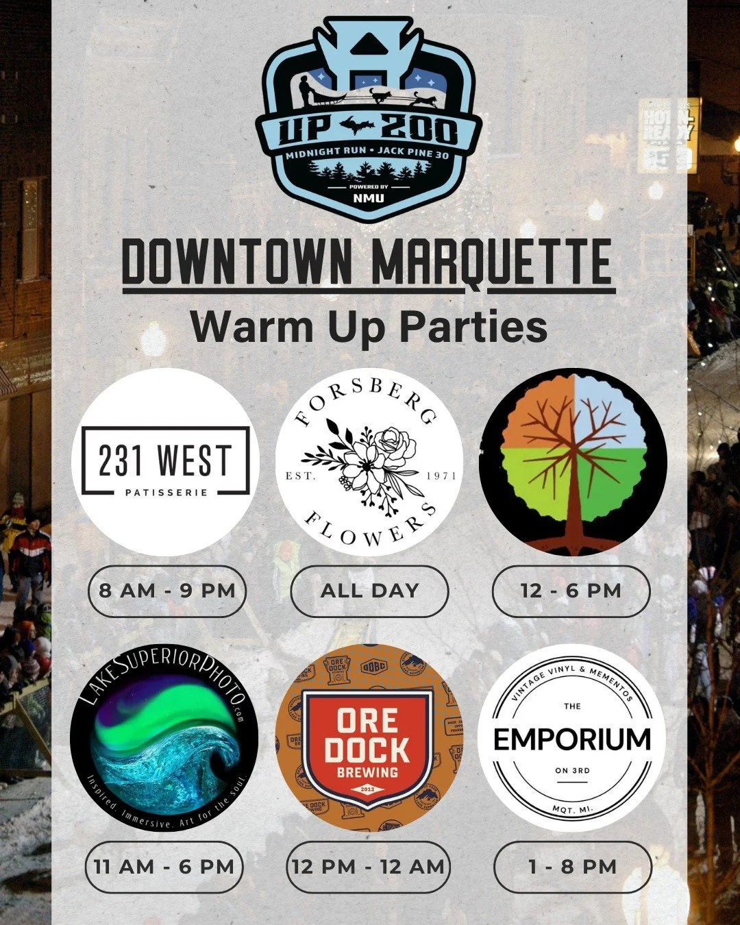 Downtown Marquette businesses are gearing up with UP200 specials and events happening tomorrow! ❄️🐕🔥

While you&rsquo;re downtown cheering on the mushers and their teams, be sure to stop in, warm up, and see what local businesses have to offer duri