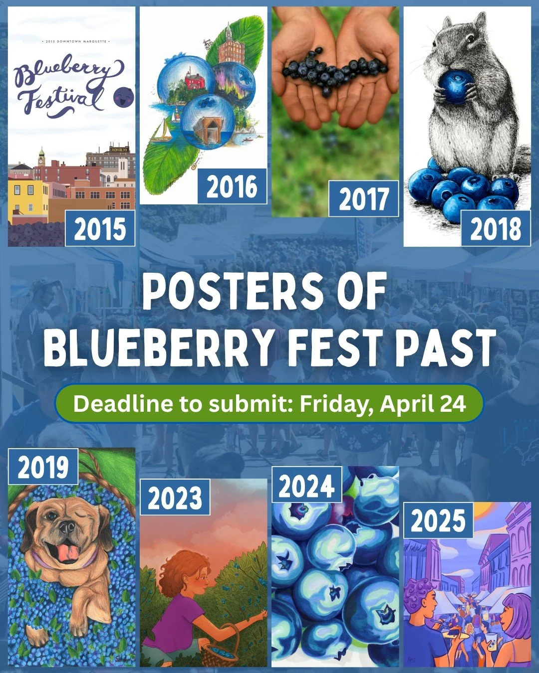 The Blueberry Festival Poster Design Competition is your chance to be part of a 27-year Downtown Marquette tradition and win the $400 prize! 🫐🎨

Over the years, winning posters have each brought a different style, personality, and creative take on 
