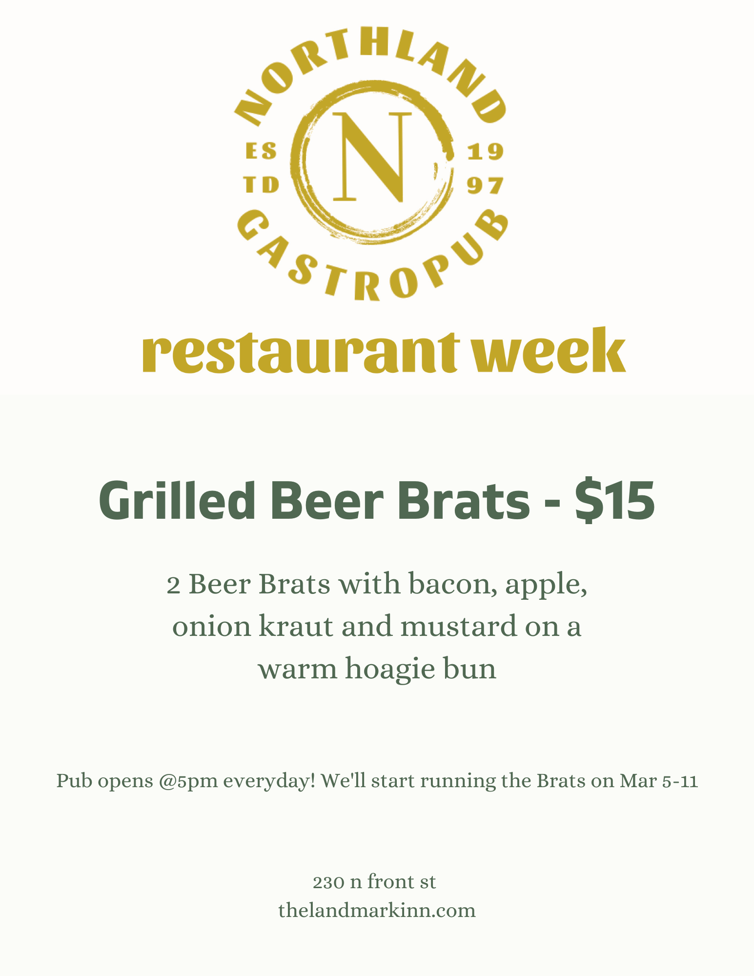 Northland Restaurant Week Menu
