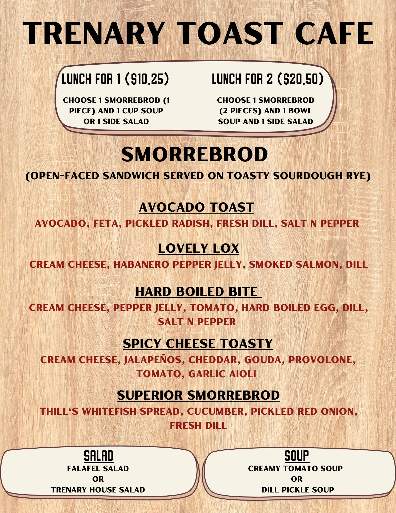 Trenary Toast Restaurant Week Menu