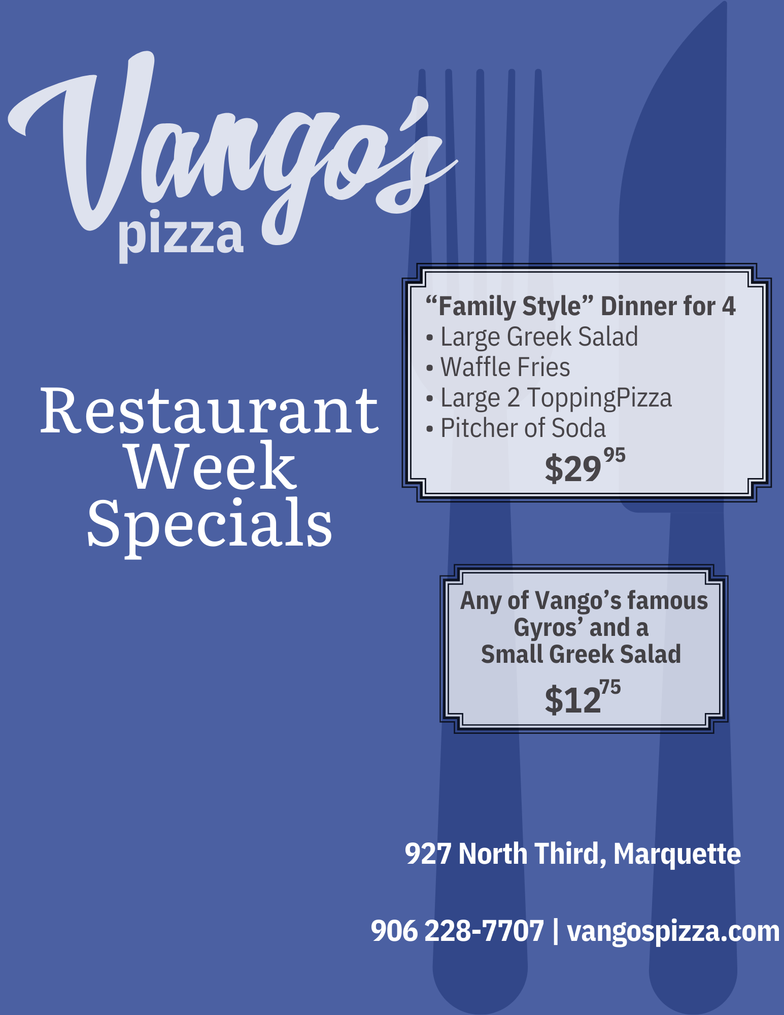 Vango's Restaurant Week Menu