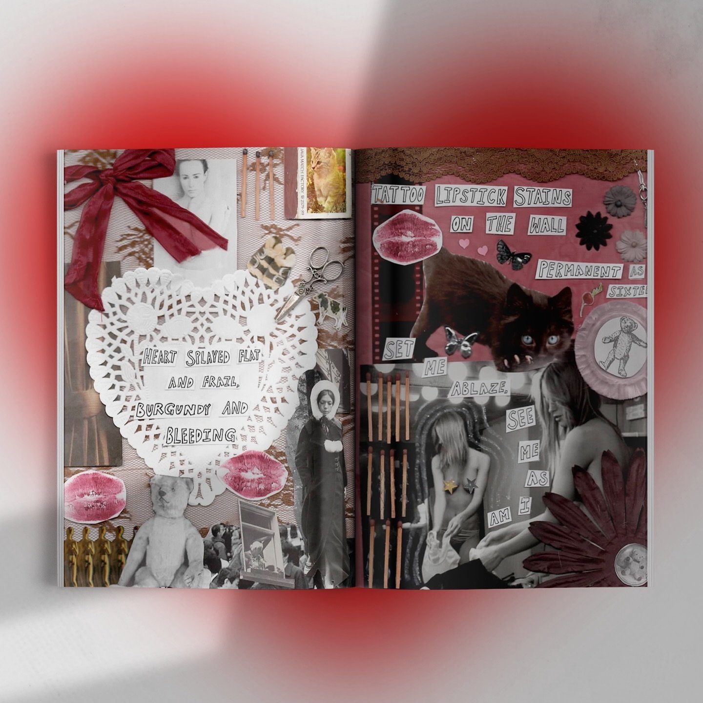 sneak peak of issue five: freaks
excited to show you all what has been in the works&hellip;
submission by @catsoupclub 

Heart splayed flat and frail,
Burgundy and bleeding,
Tattoo lipstick stains on the wall,
Permanent as sixteen,
Set me ablaze,
See