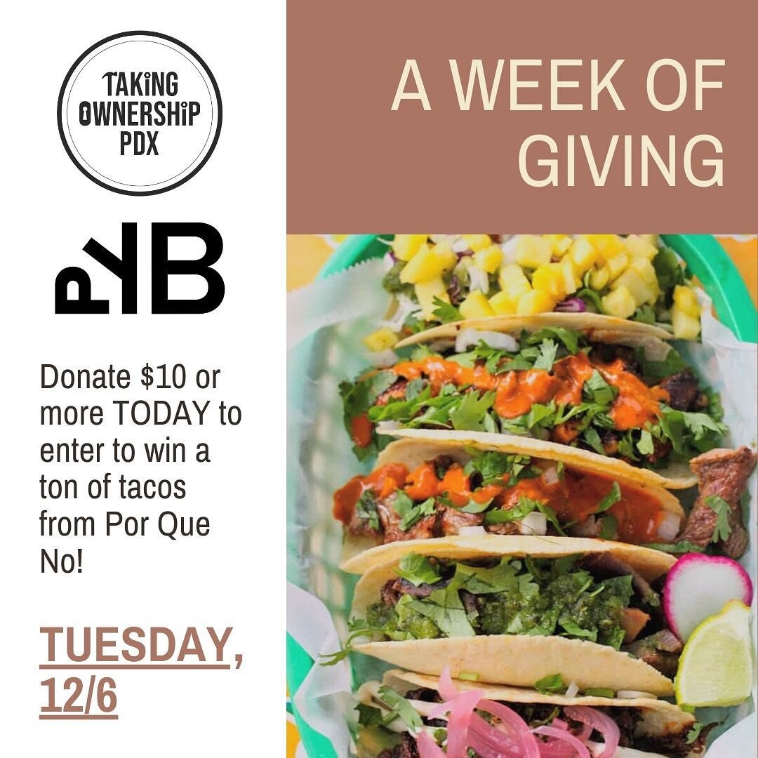Our Week of Giving continues with a delicious Taco Tuesday raffle - you could win a $200 gift certificate for @porquenotaqueria Host your favorite friends for dinner and margaritas - or keep all the tacos for yourself, we won't judge!

Earn a raffle 