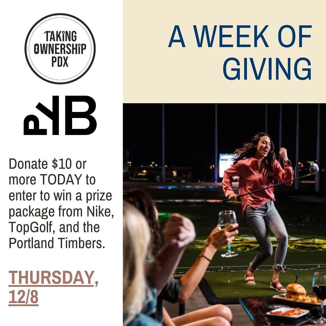 You won't want to miss out on Thursday's donor raffle - this incredible prize has a $100 gift card from Nike, a $50 gift card for TopGolf, and four tickets to a Portland Timbers home game. Donate now to enter!

In case you missed it, we also have a s