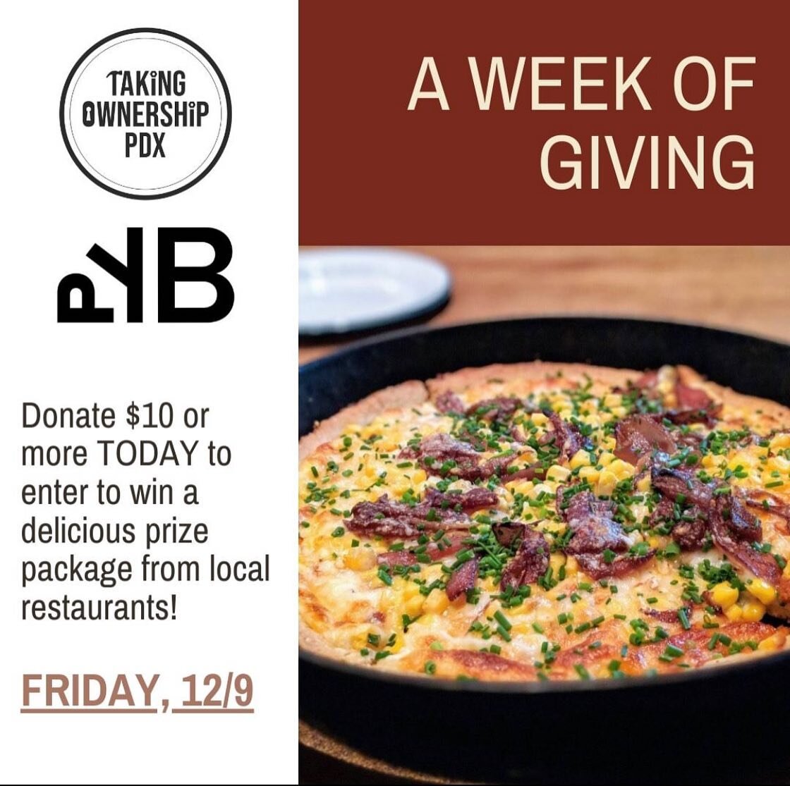 It's Friday and we're wrapping up our Week of Giving with TWO great raffles!

Donate $10 or more to be entered to win a dining package that will have you savoring the best of Portland's food and beverage scene. Enjoy a cozy coffee and pastries with a