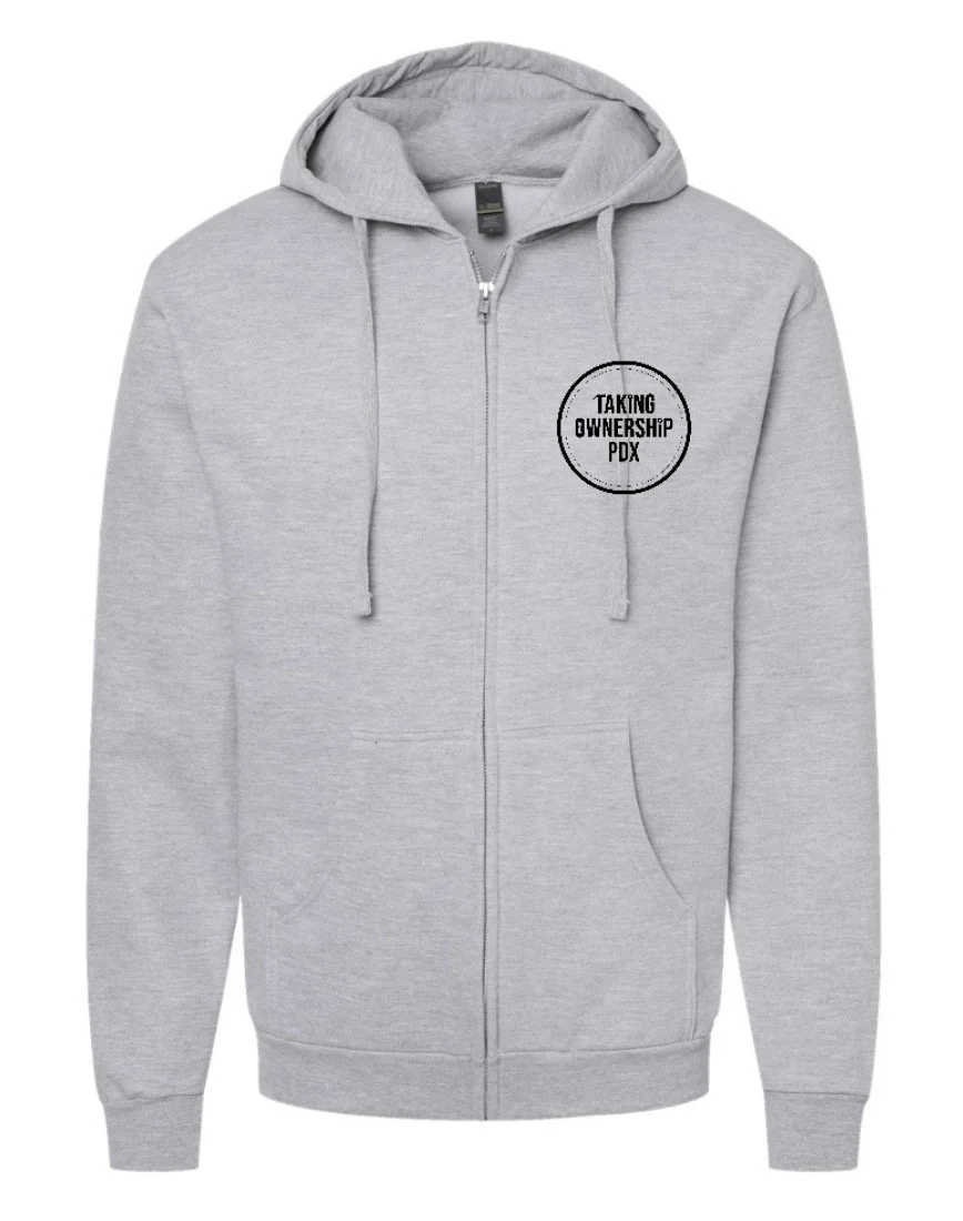image of plain gray hoodie sweatshirt with TO PDX tshirt