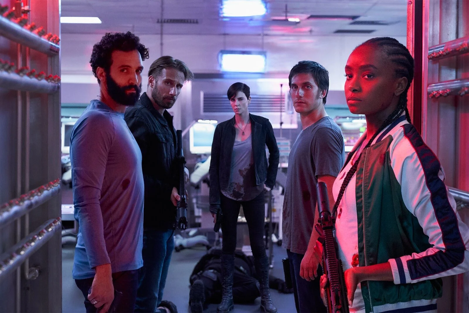 The Old Guard - Marwan Kenzari as Joe, Matthias Schoenaerts as Booker, Theron as Andy, Luca Marinelli as Nicky, and Layne as Nile.jpg