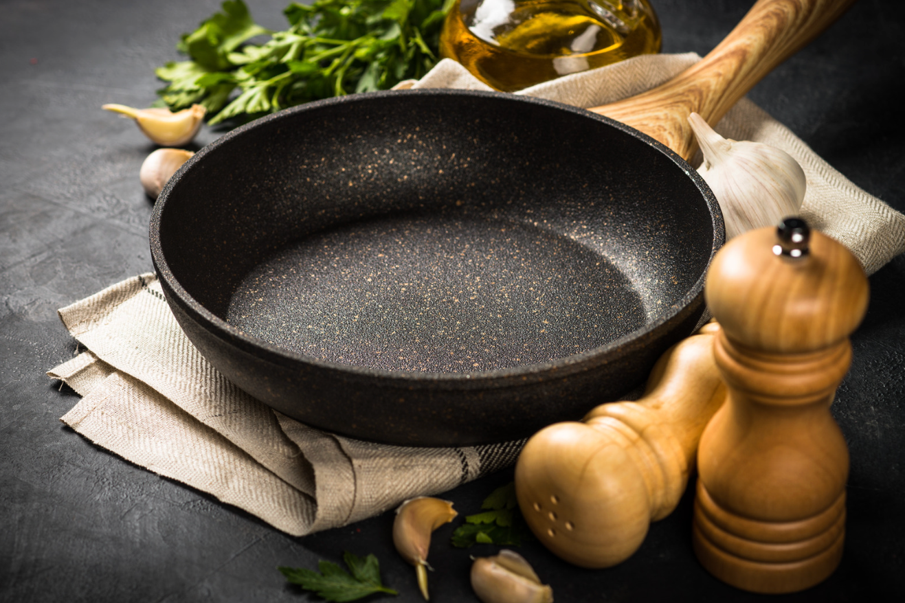 seasoned skillet with salt and pepper