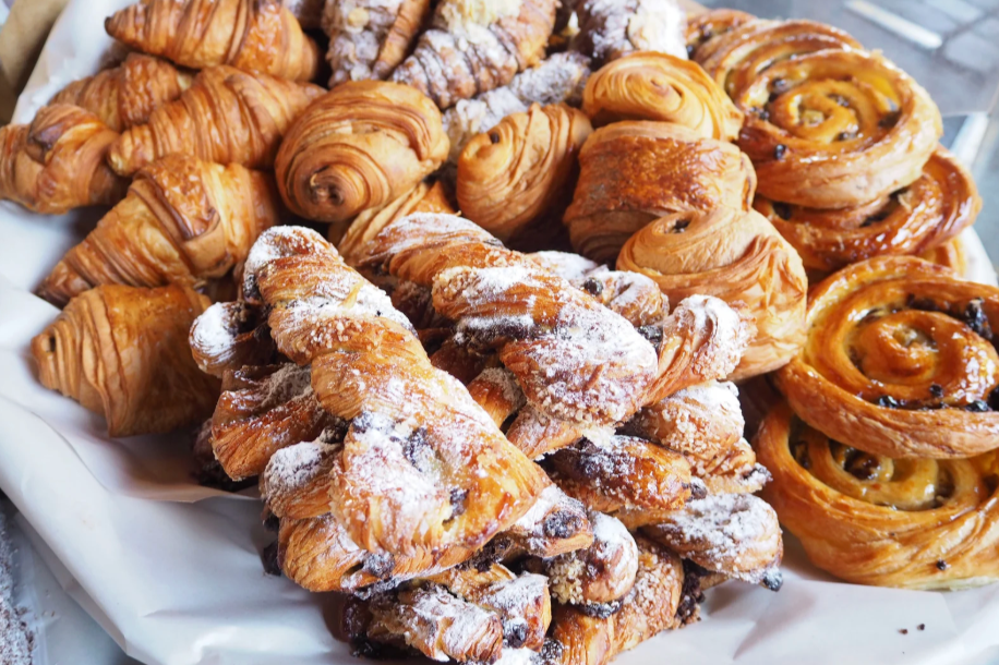 white platter filled with breakfast pastries
