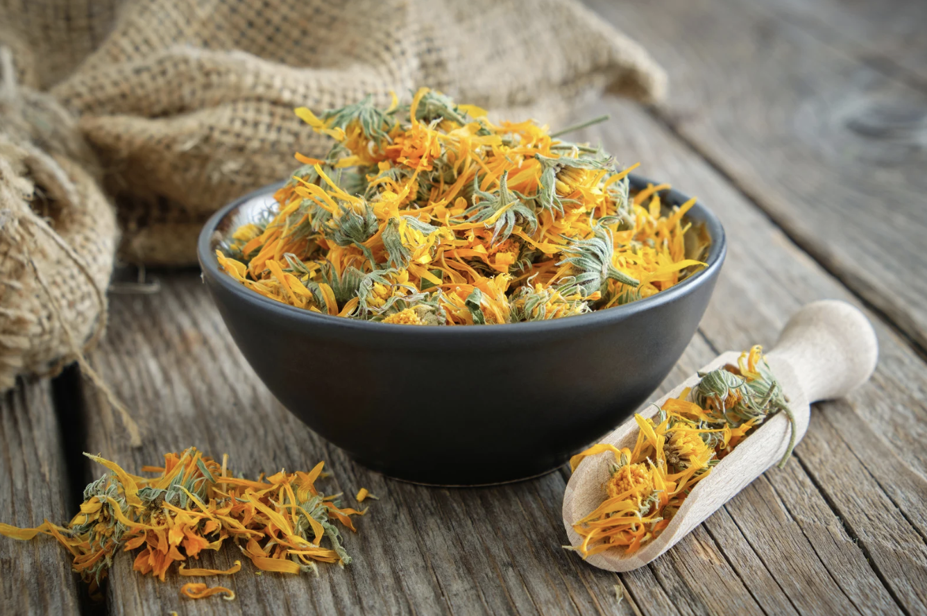 dried calendula in bowl