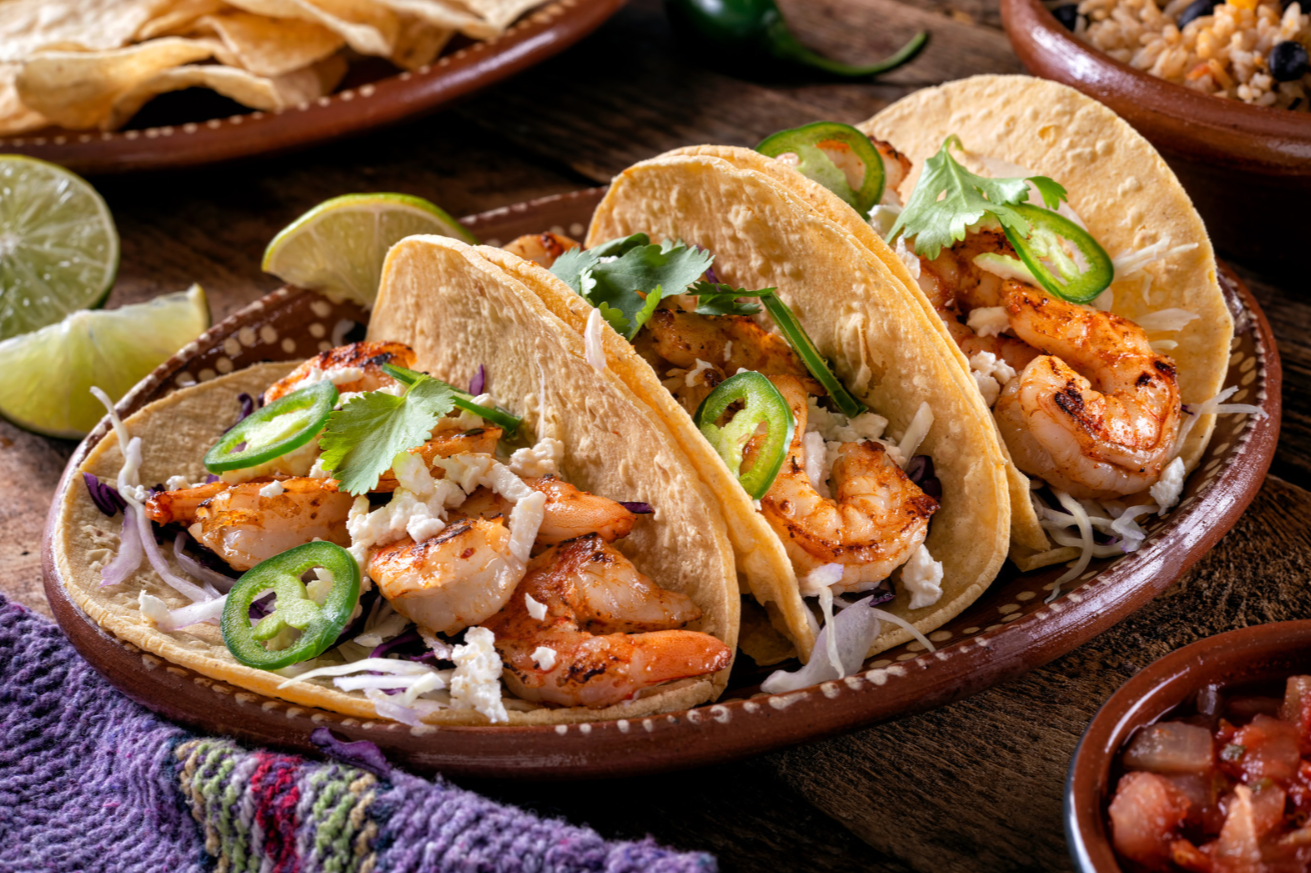 grilled shrimp tacos with jalepenos and onions