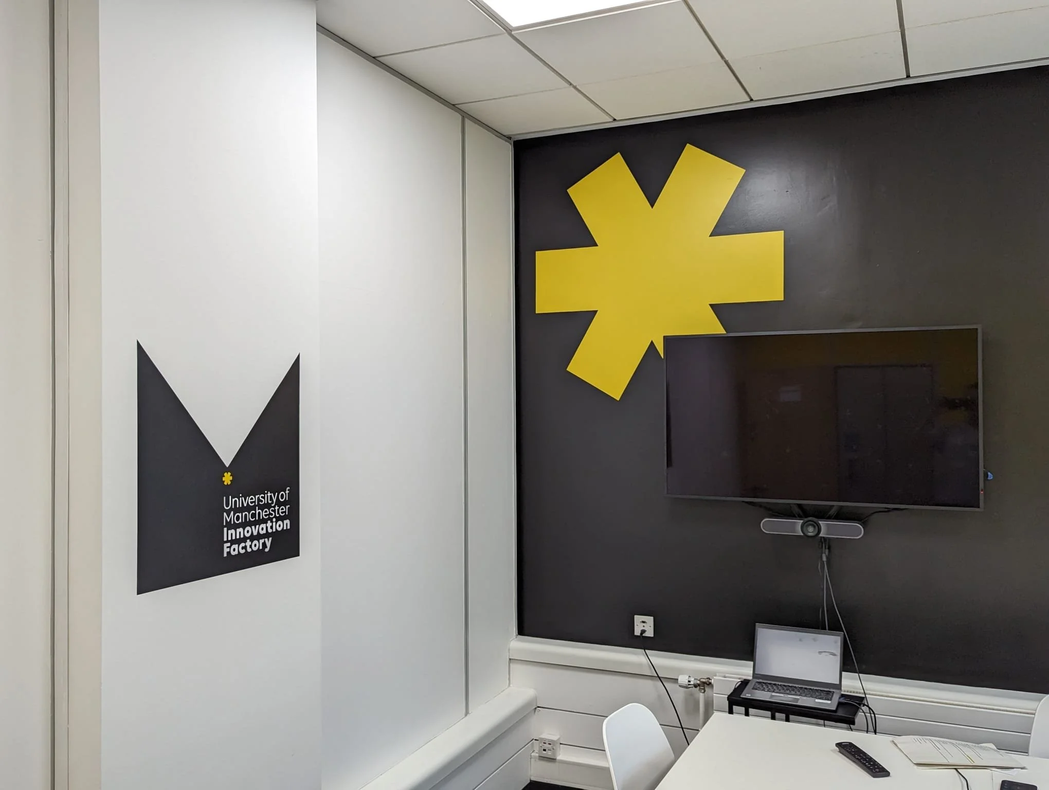  University of Manchester Innovation Factory Logo installed using wall vinyl.  