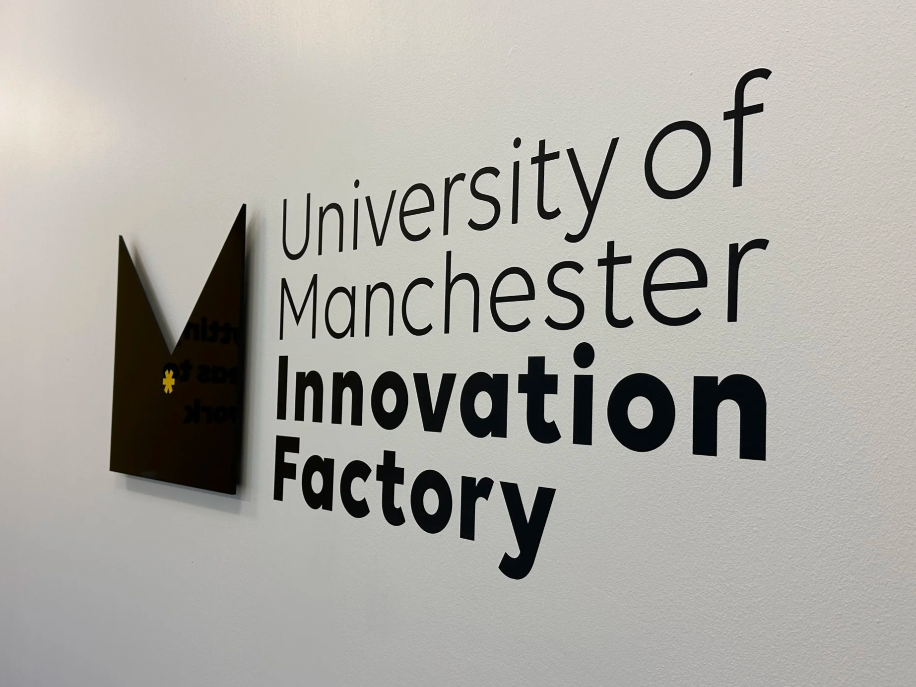  Vinyl wall graphics and 5mm cut acrylic shapes installed at The University of Manchester Innovation Factory. 