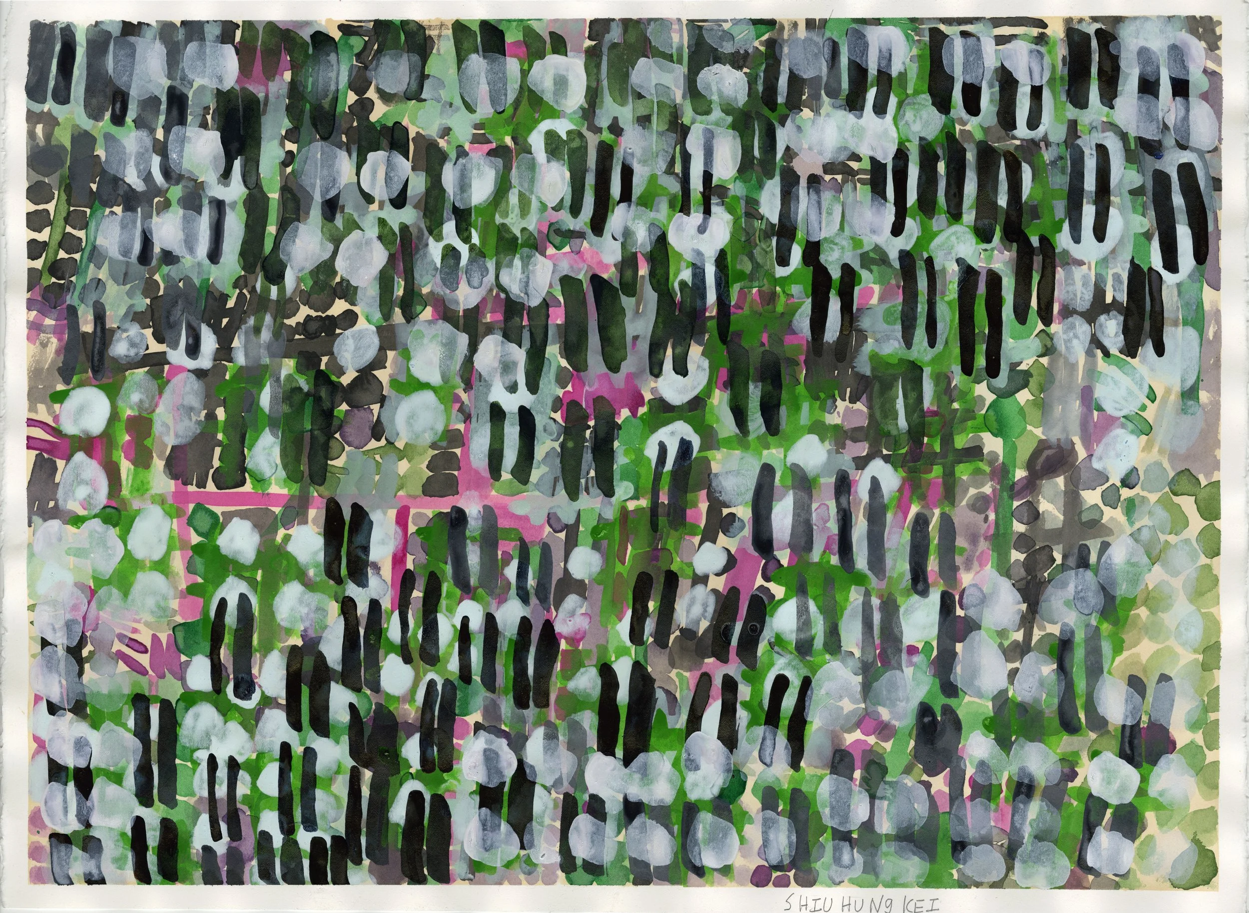   Hung Kei Shiu ,  Untitled , 2025, ink and acrylic on paper, 16.50 x 22.25 inches. 