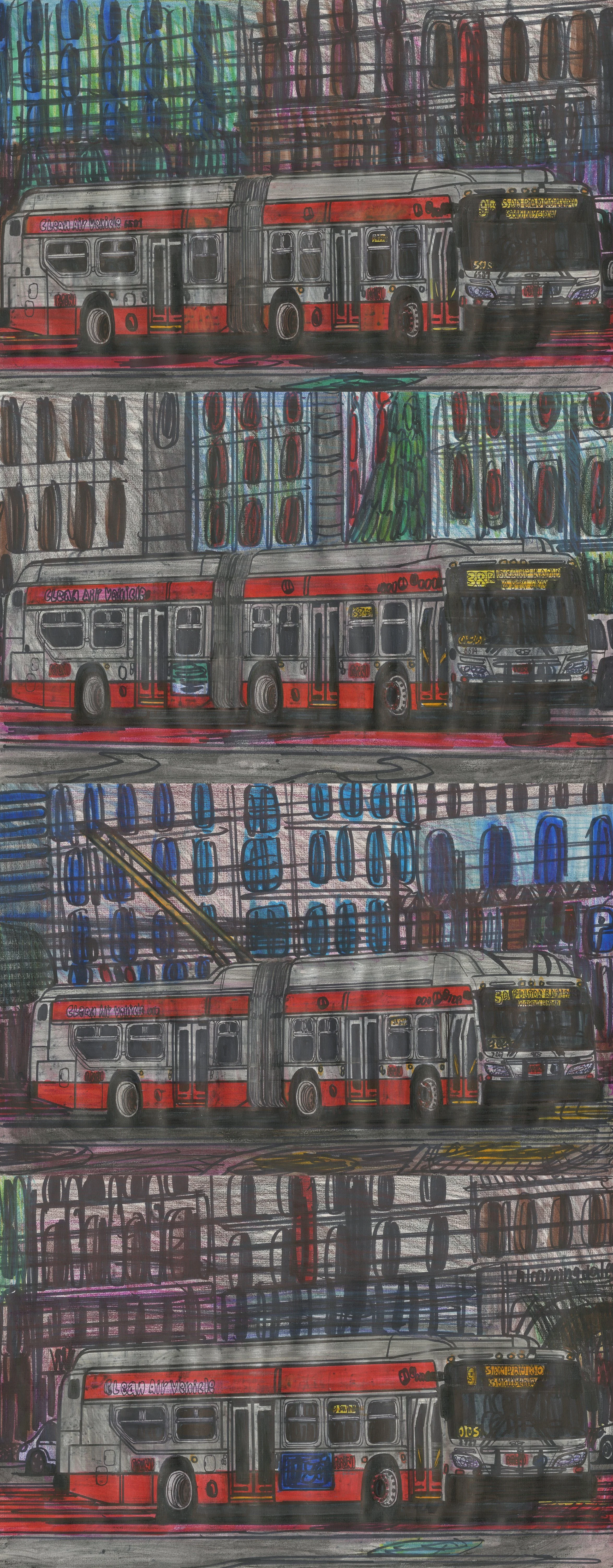   James Leung    Untitled , 2026  Marker, pastels, watercolor and colored pencil on paper  11 x 17 in 
