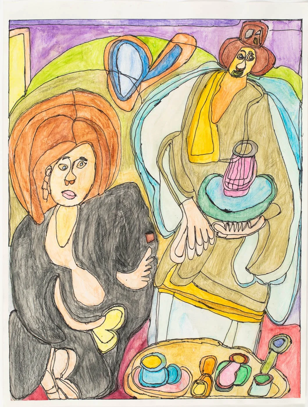   Ka Wai Shiu ,  Untitled,  2026, watercolor and marker on paper, 24 x 18 inches. 