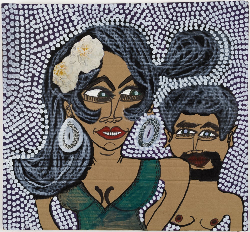   Christina Marie Fong ,  Jada Smith and Will Smith,  2016, mixed media on cardboard, 20.25 x 22 inches.  