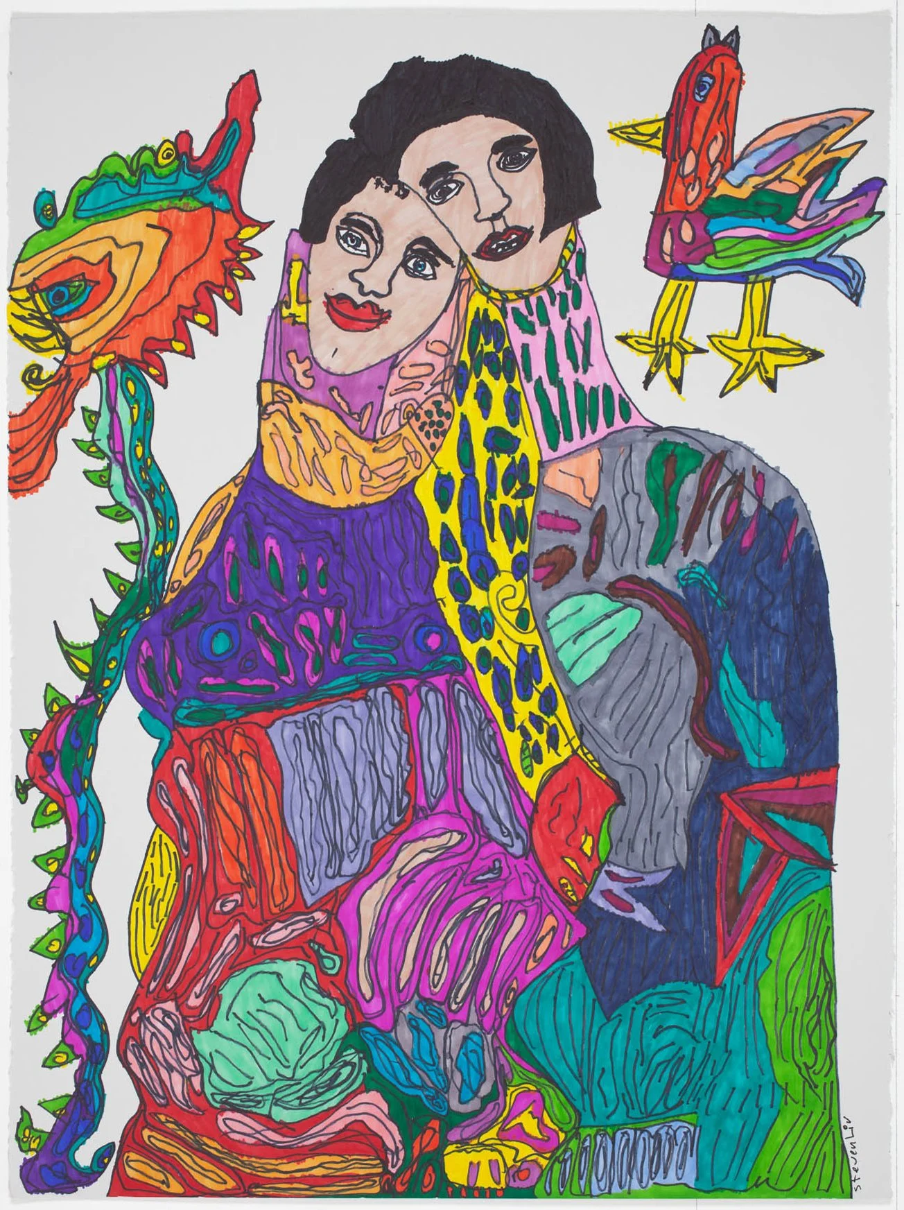   Steven Liu ,  Untitled , 2015, marker on paper, 30 x 22.5 inches.  