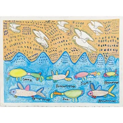 Untitled (Swans and Brown Trouts) by Emma Reyes