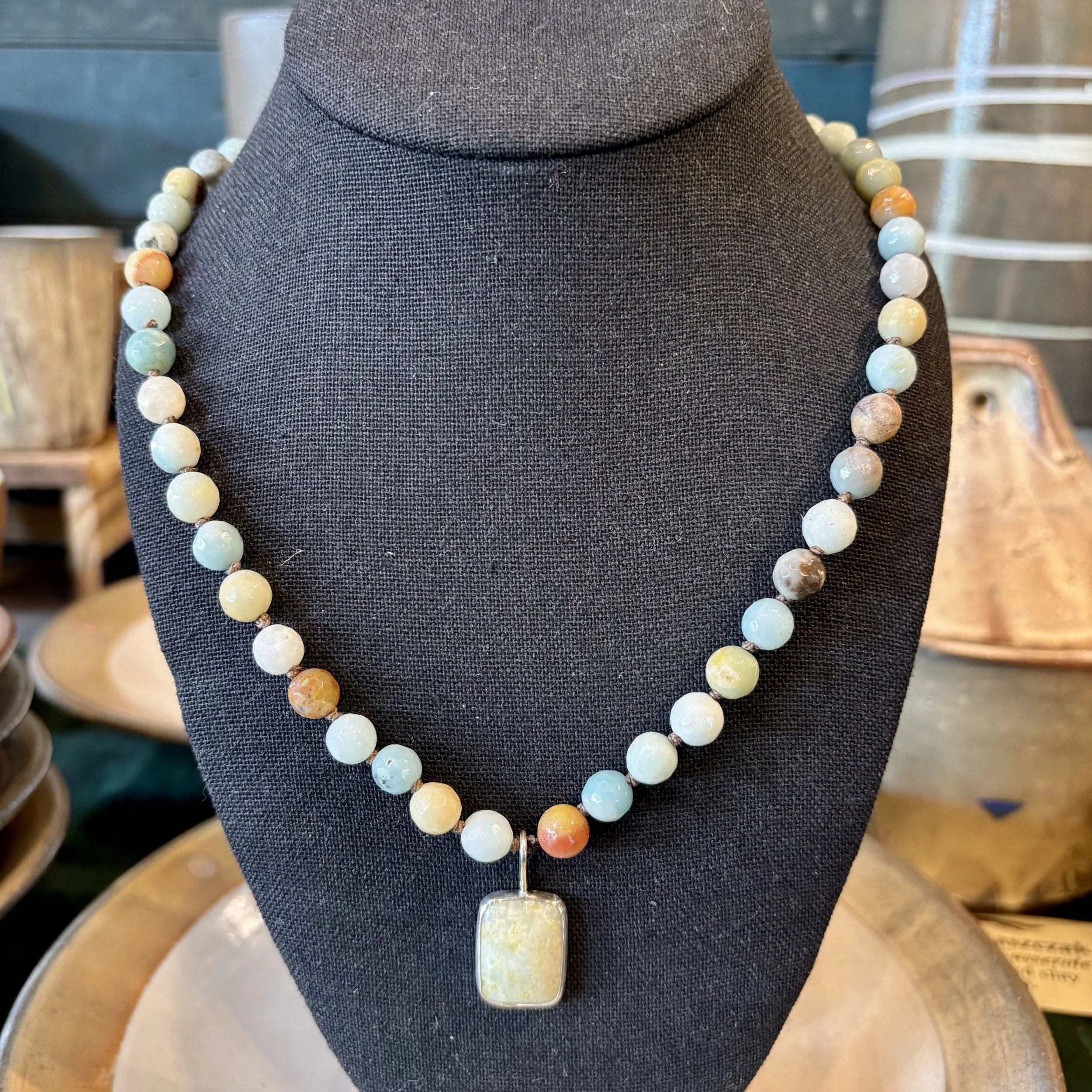 Amazonite & Agate Pendant Necklace by Laura Crawford