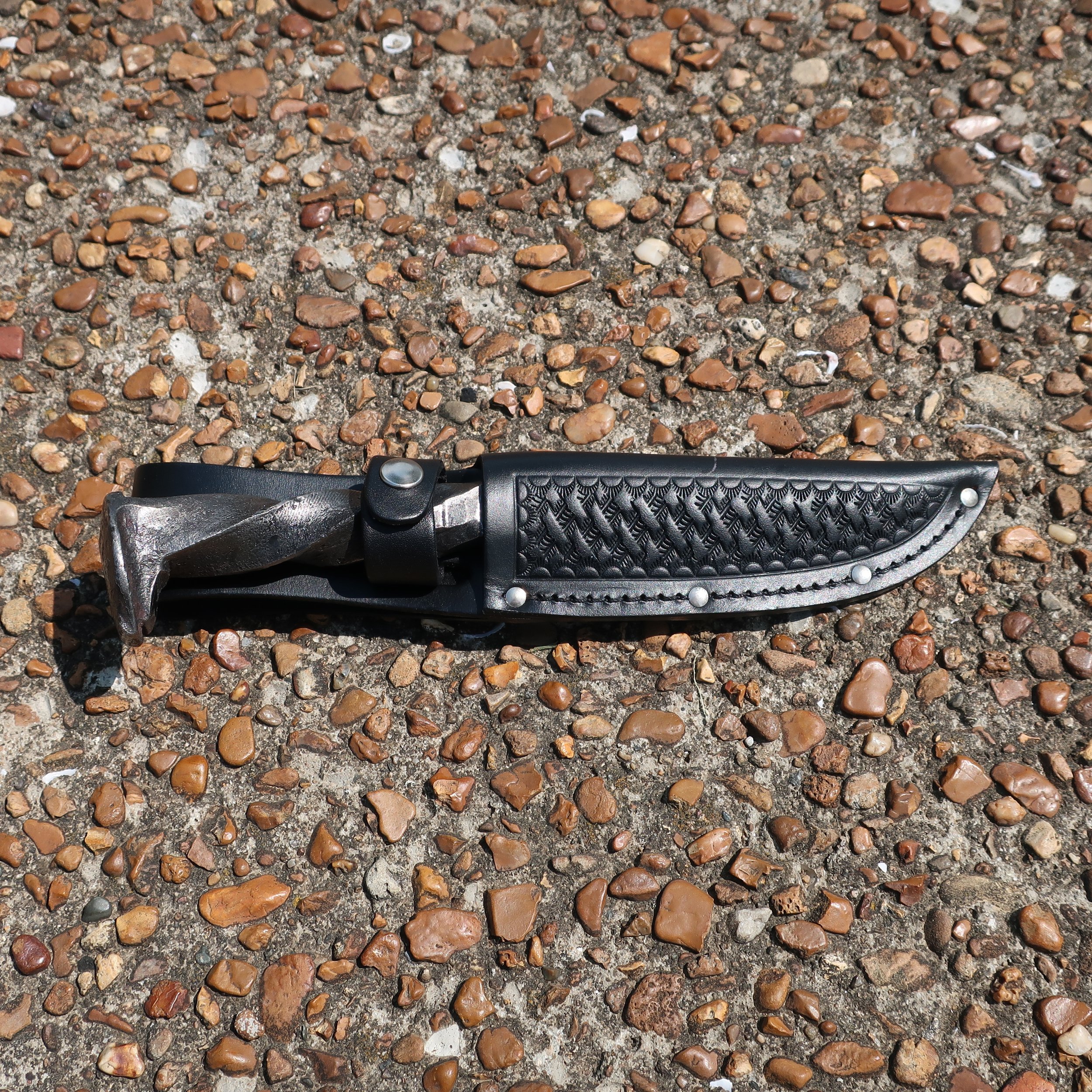 Hand Forged Railroad Spike Knife with Leather Sheath — The Copper