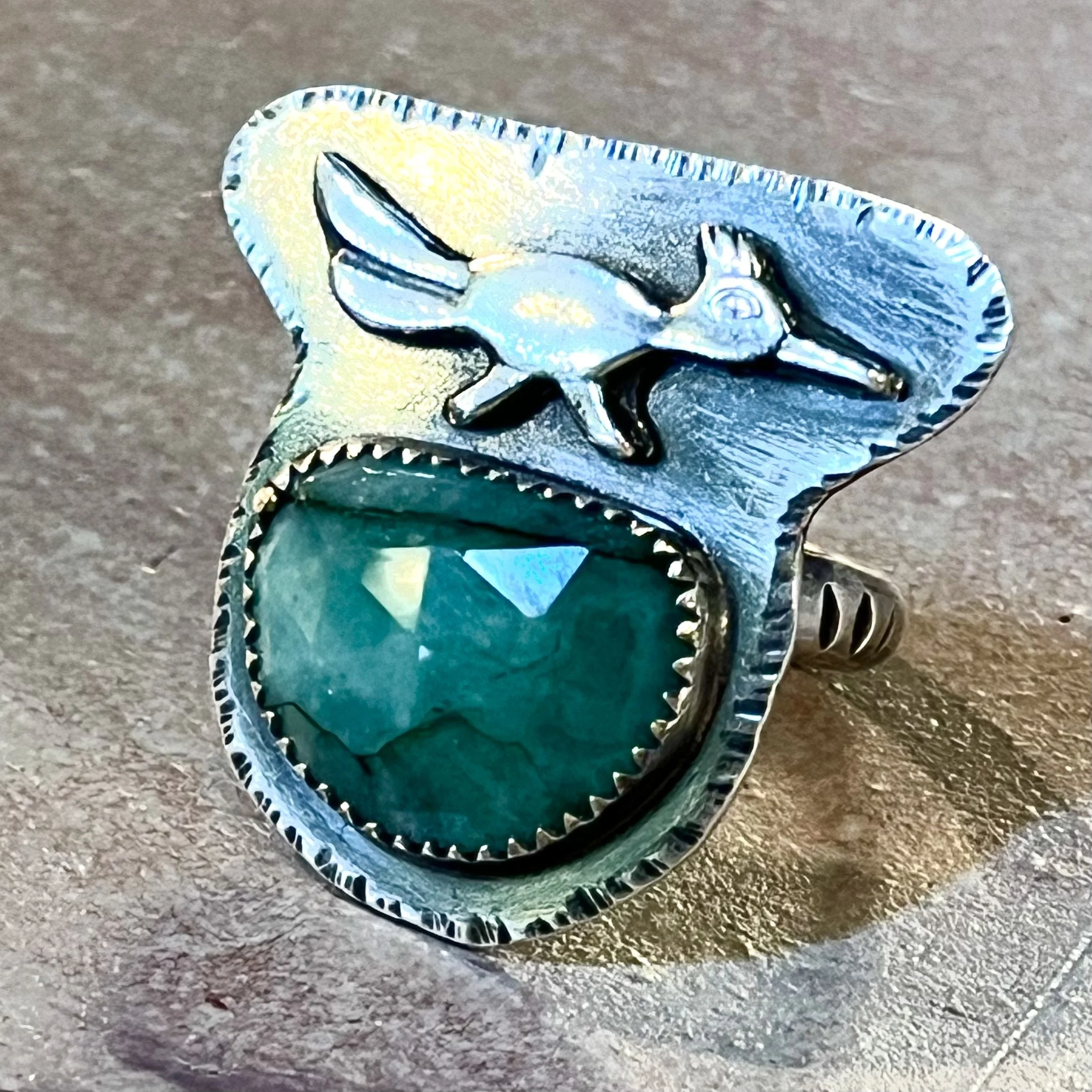 Emerald Roadrunner Talisman Ring by Amy Sabatier