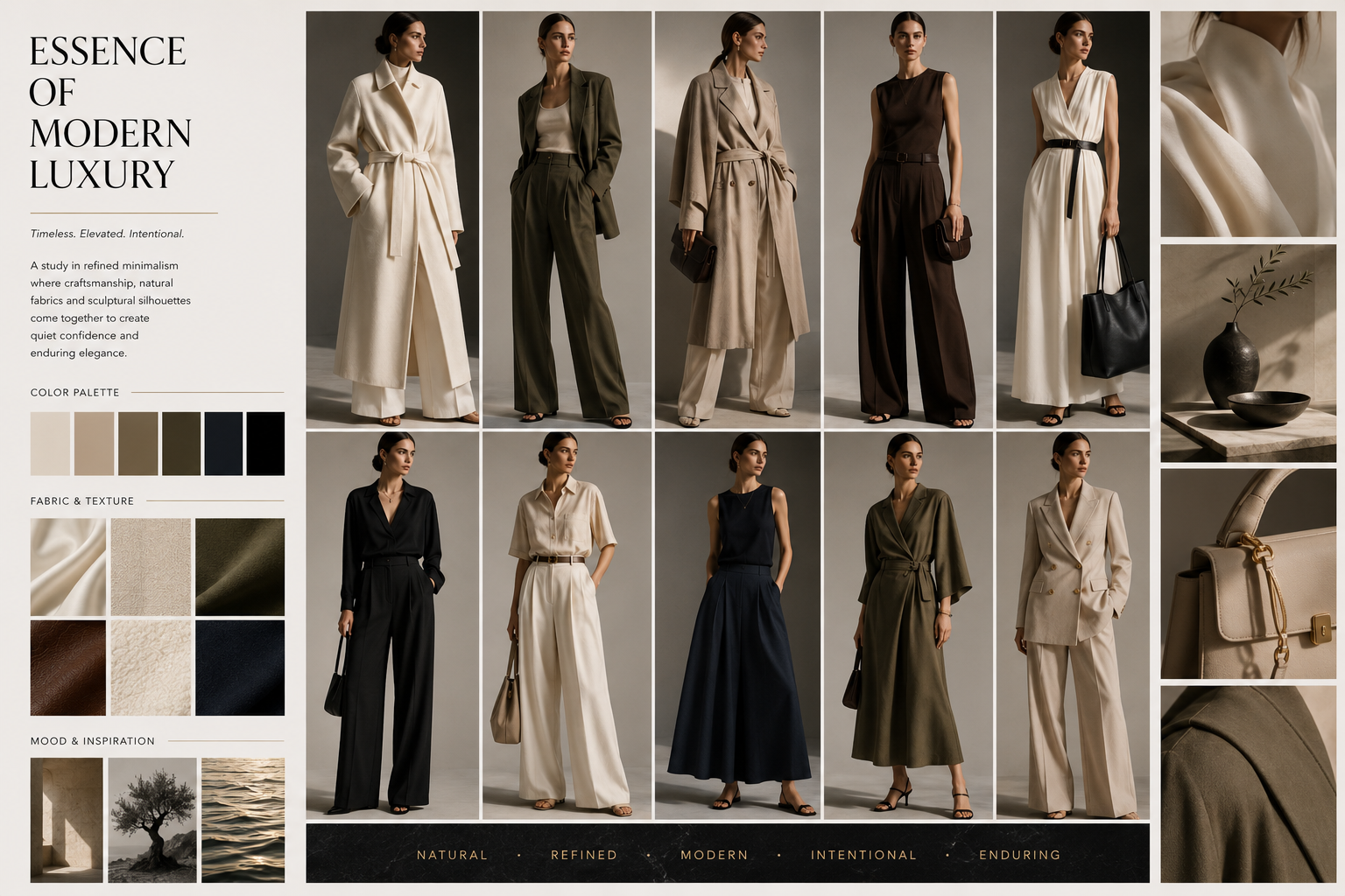 Collage of fashion images showcasing black leather outfits, including runway models, illustrations of women's fashion, and fabric textures, promoting Tom Ford's 2024 collection with a focus on leather in denim style.