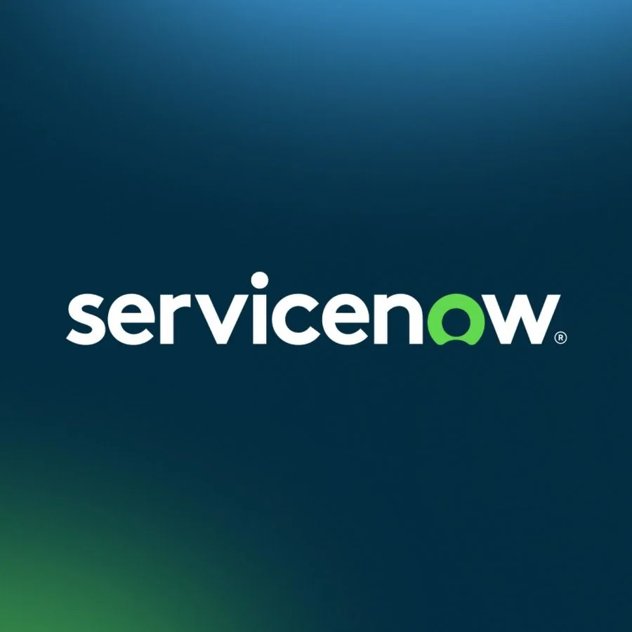 Logo of ServiceNow on a gradient blue background.