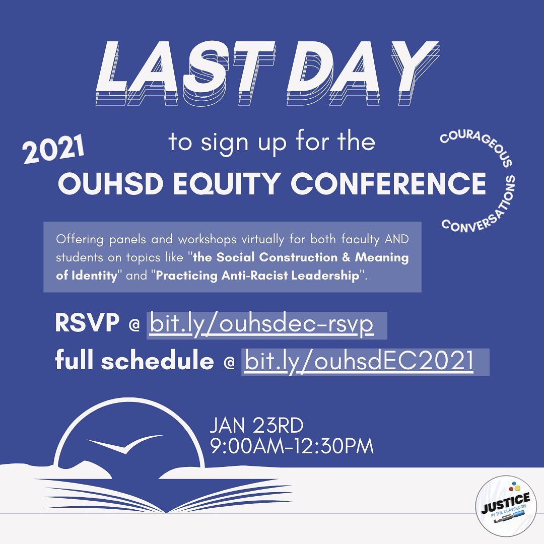 If you haven&rsquo;t RSVP&rsquo;d for the 2021 OUHSD Equity Conference happening tomorrow, what are you doing? Today&rsquo;s the last day to sign up, click the link in our bio to check it out!! 🗣📣