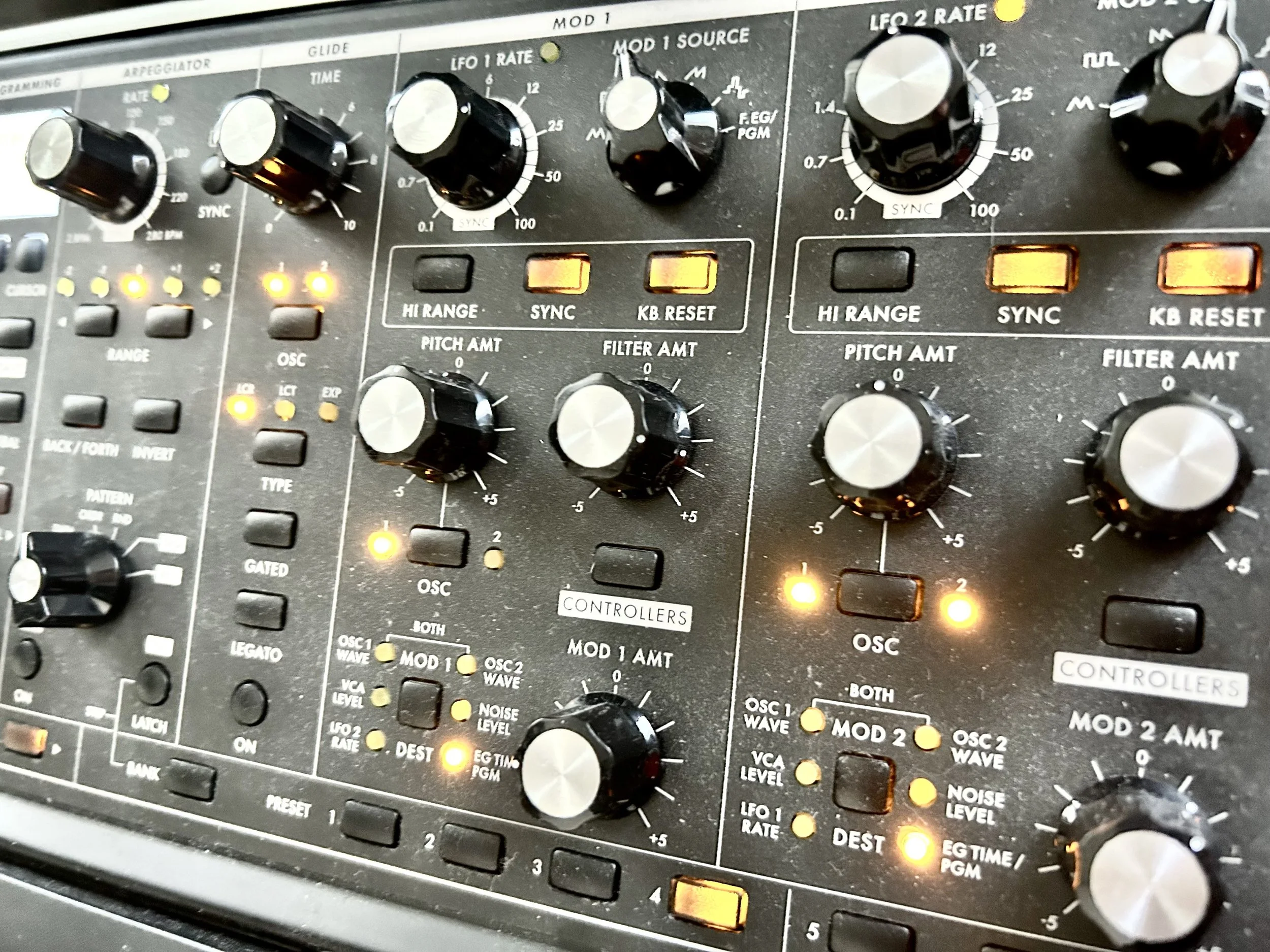 close-up of a analog synthesizer