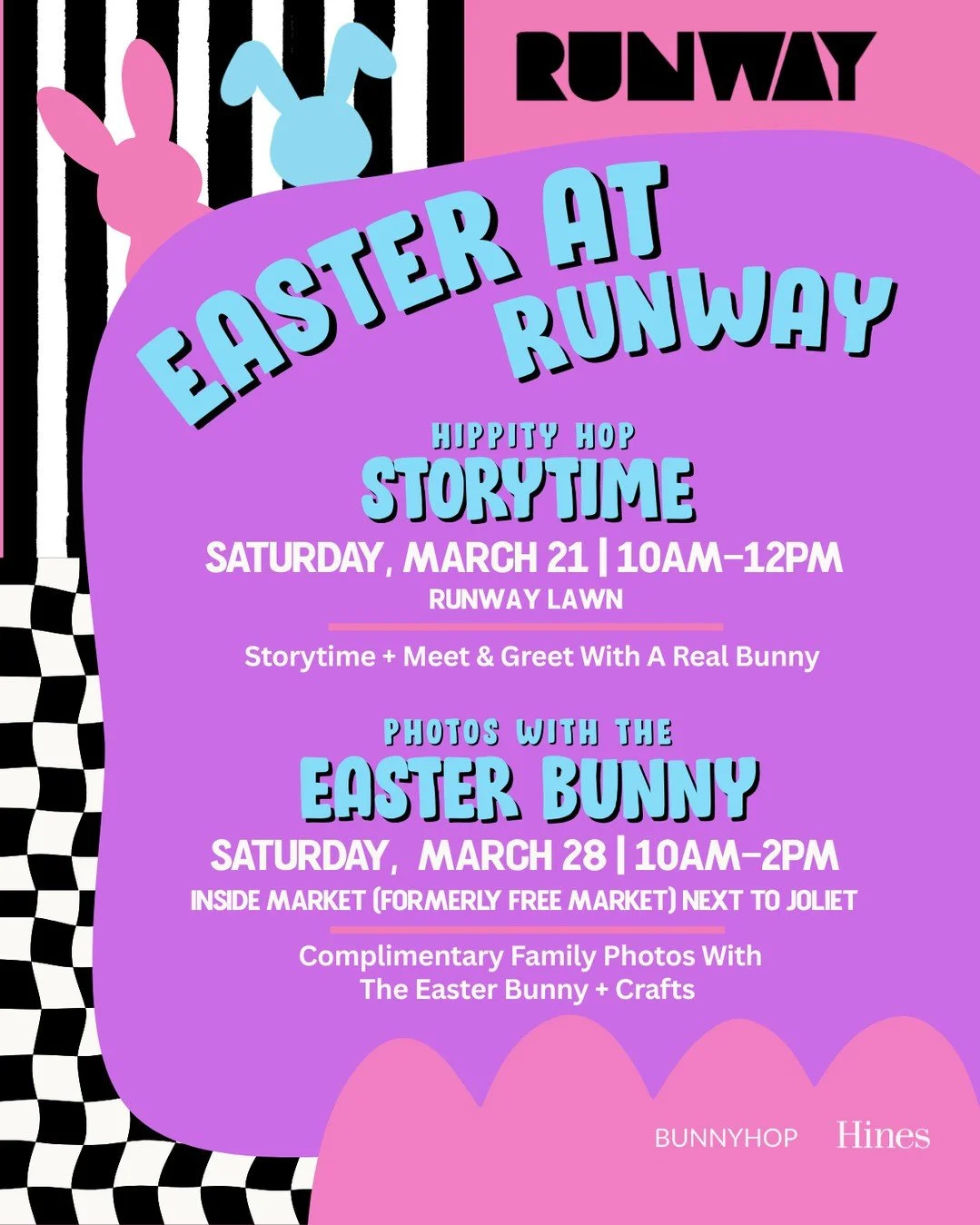 Get in the Spring spirit at RUNWAY Playa Vista! 🐣🌸⁠
⁠
🐰 Hippity Hop Storytime⁠
Saturday, March 21st from 10AM-12PM⁠
A magical morning featuring a real live bunny, story time, face painting, and festive crafts made for little imaginations to run wi