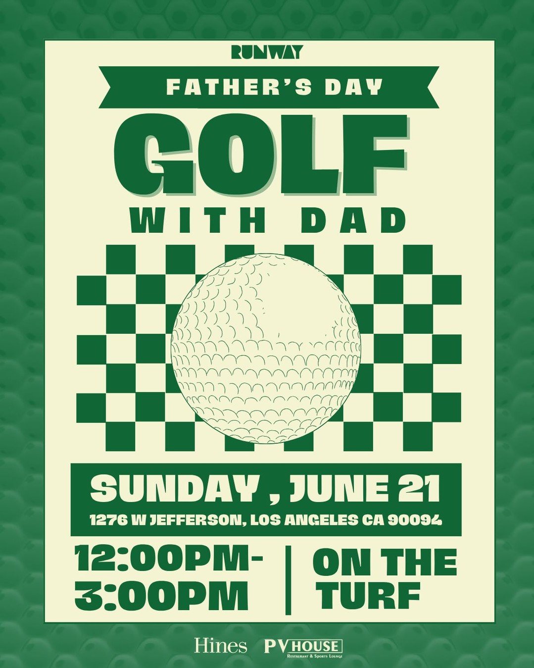 Some dads want a steak dinner. Others want bragging rights. ⛳

This Father's Day, bring the family to RUNWAY Playa Vista for Golf with Dad, featuring a 9-hole mini golf experience, cold beer from the @p.v.house Beer Garden, live music, and plenty of 